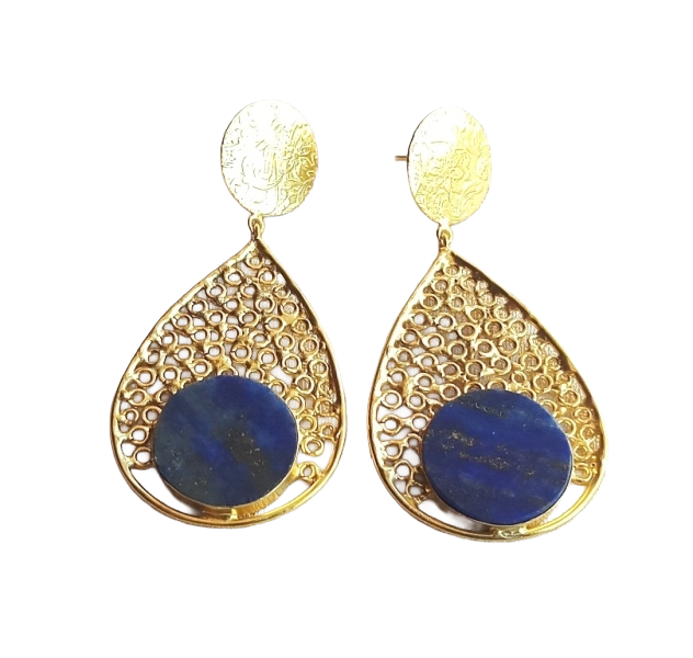 Charming Gold Plated Lapis Stone Light Weight Designer Dangle Drop Earrings