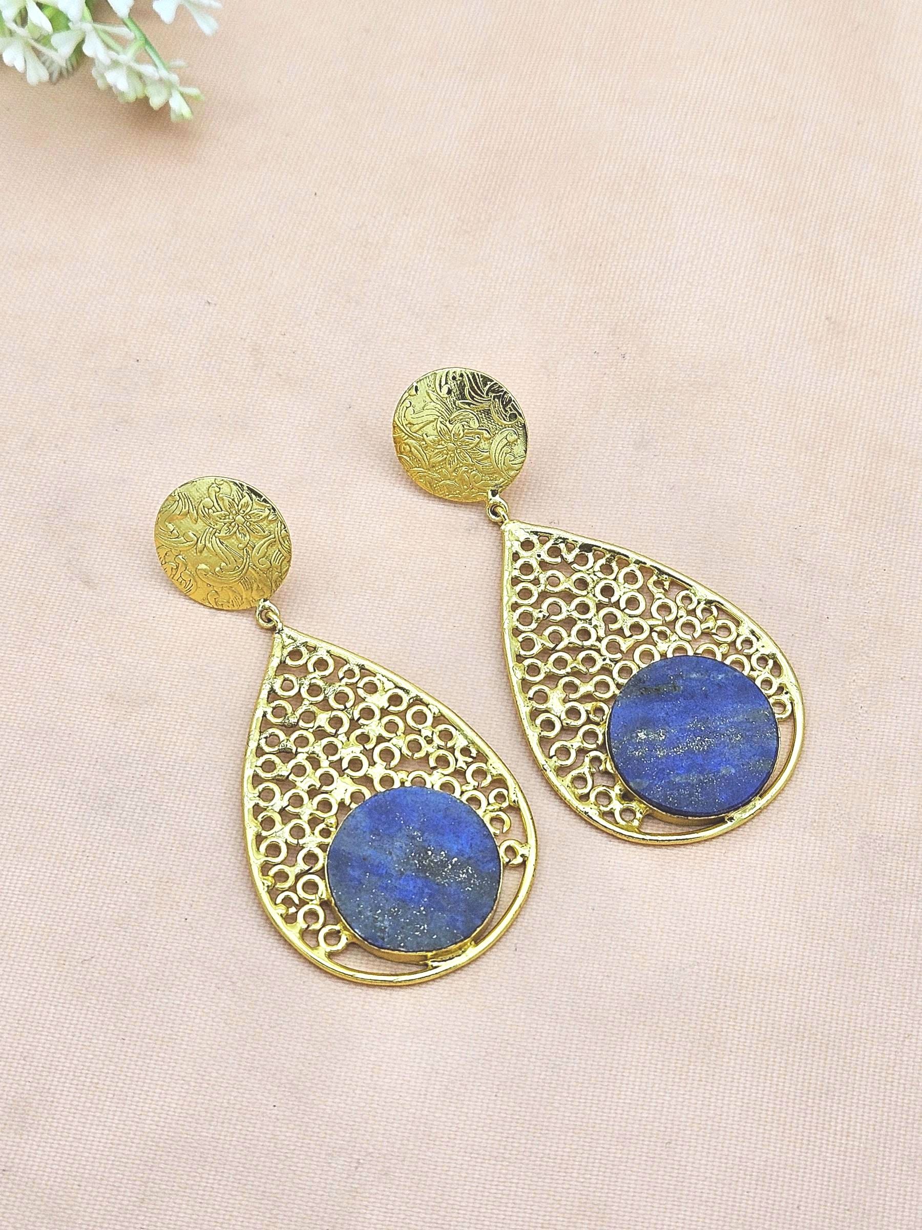Charming Gold Plated Lapis Stone Light Weight Designer Dangle Drop Earrings