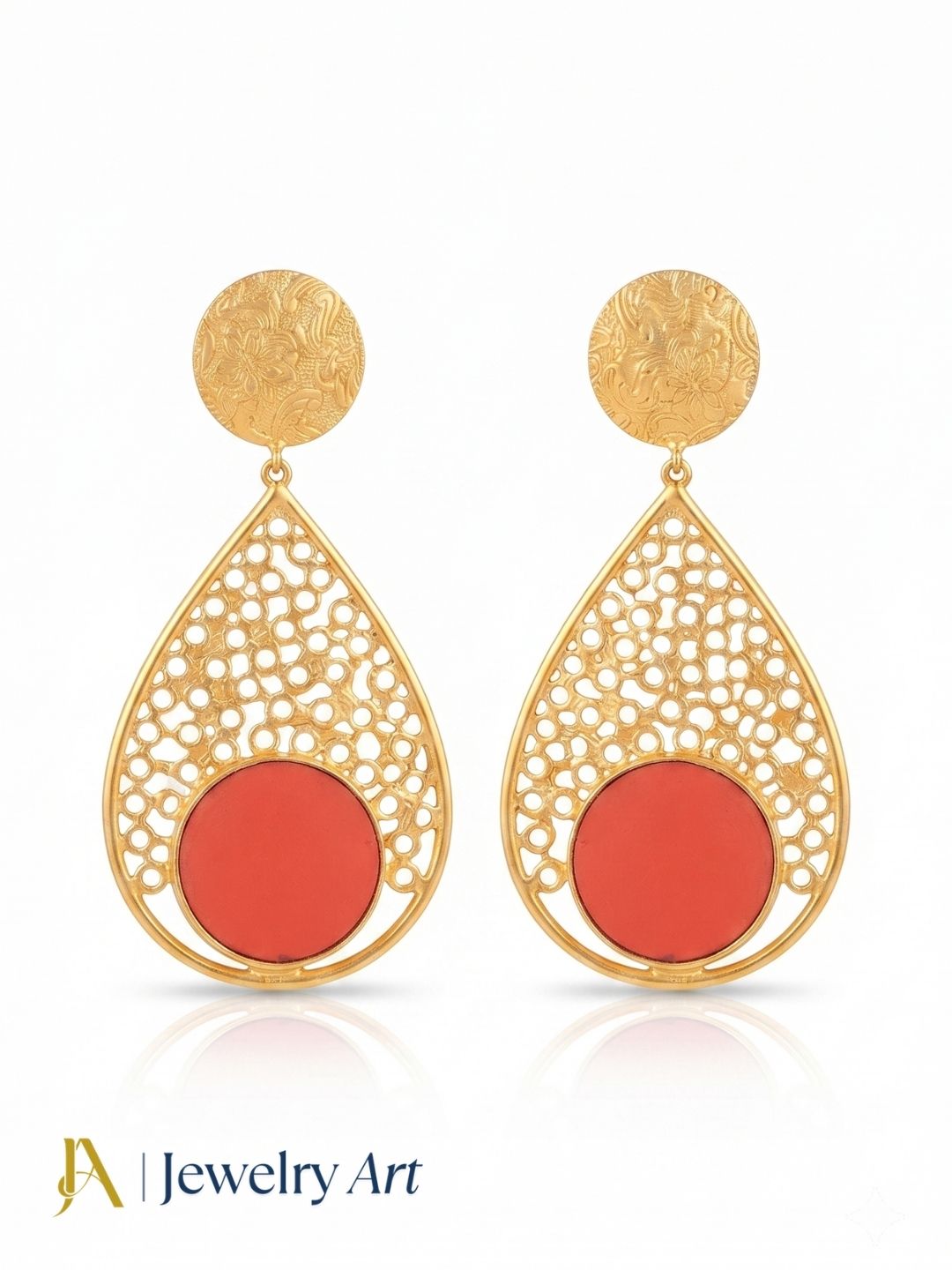 Handcrafted gold plated Coral glass stone lightweight earrings for women
