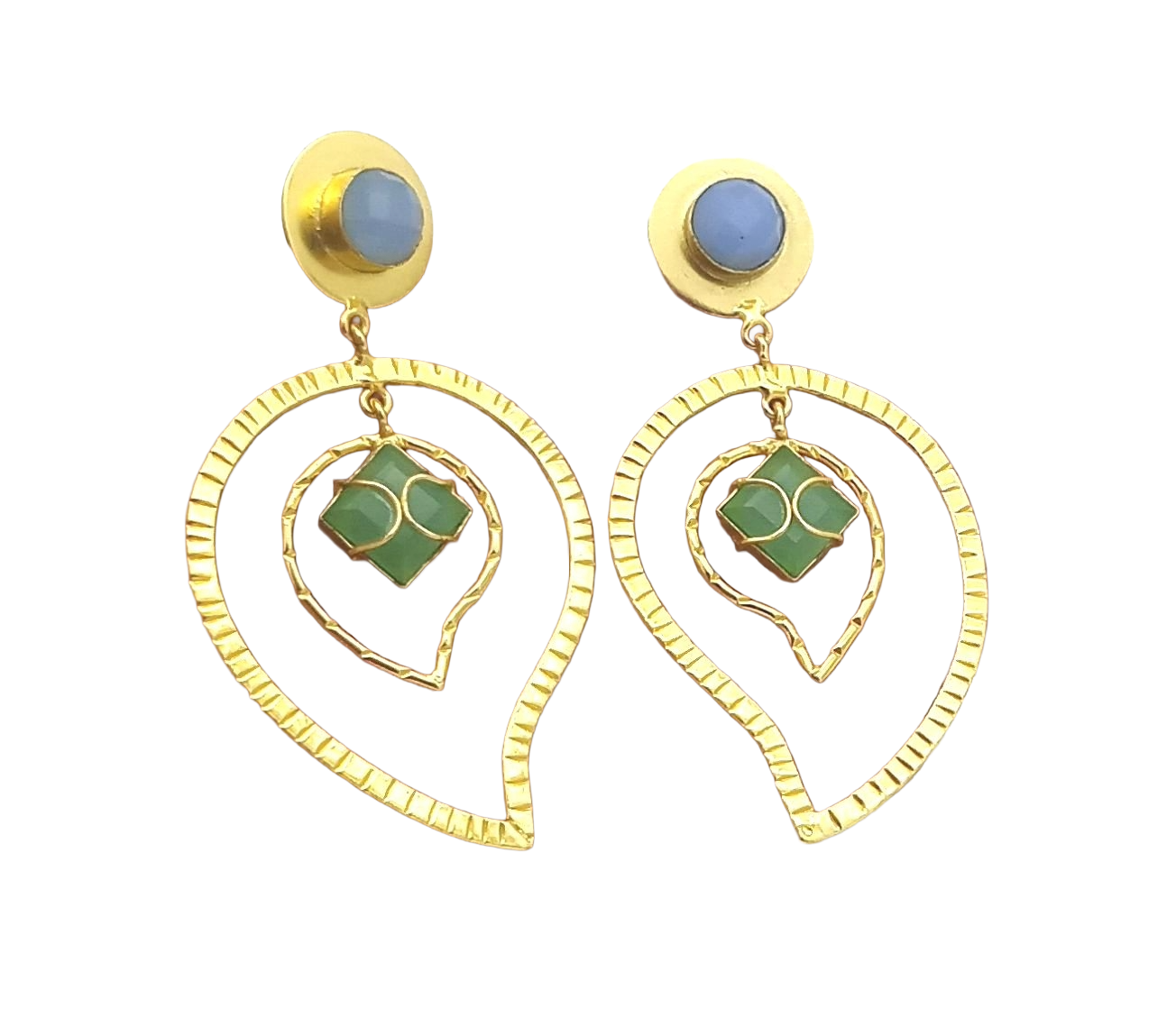 Awesome Gold Plated Chalcedony-Aqua Stone Light Weight Leaf Designer Dangle Drop Earrings