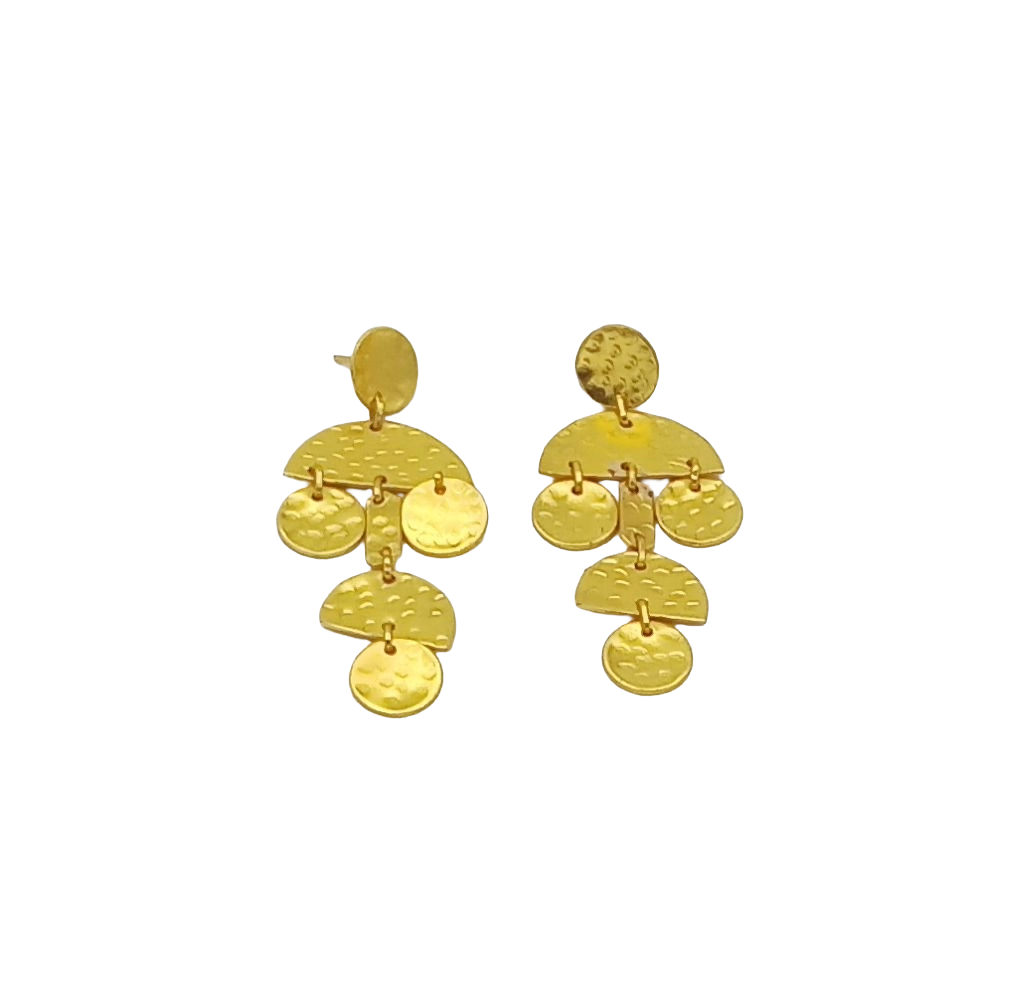 Charming Gold Plated Hammered Geometrical Designer Light Weight Dangle Drop Earrings
