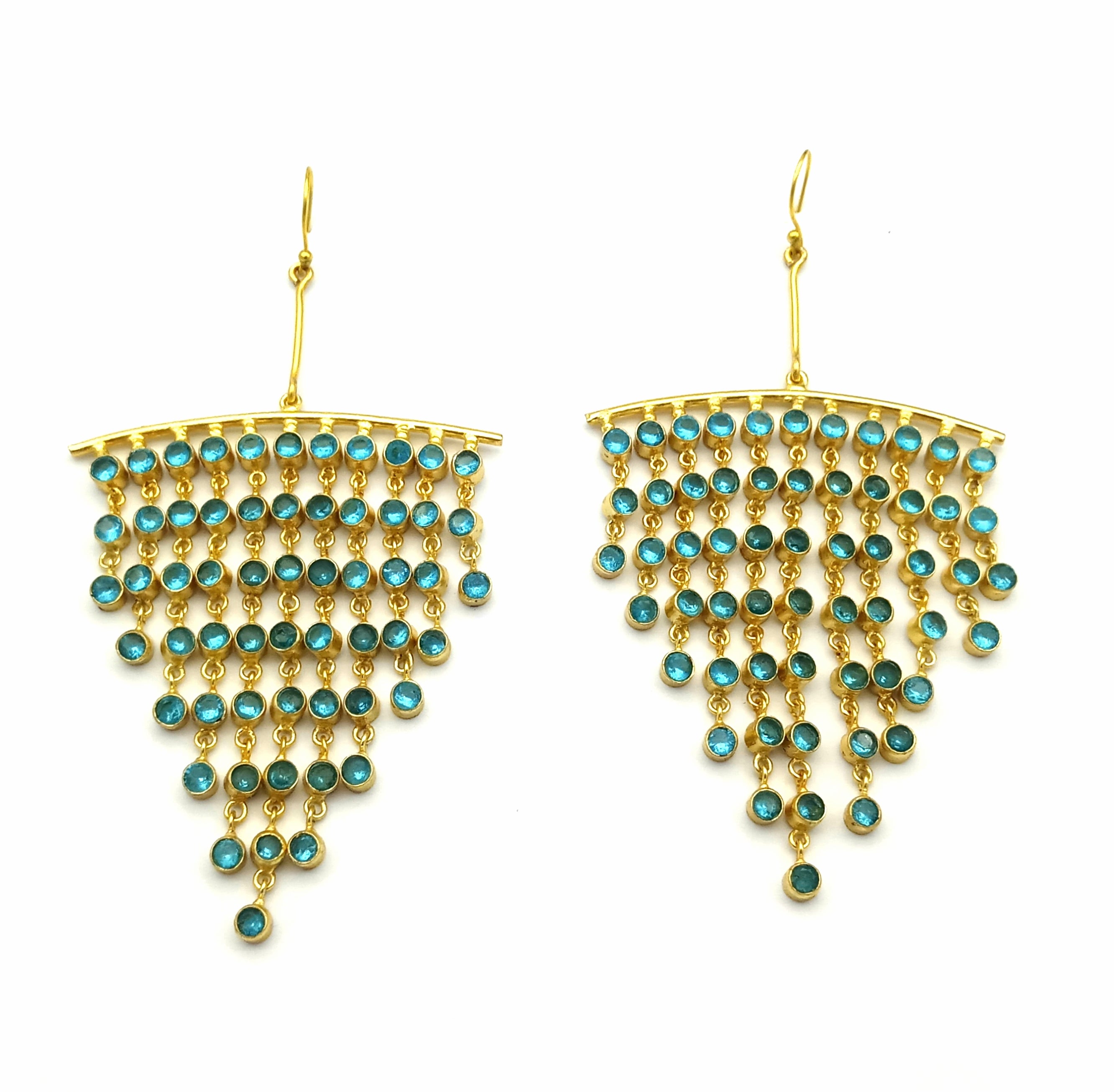 Stunning Gold Plated Multi Hanging Blue Hydro Quartz Long Party Wear Chandelier Earrings