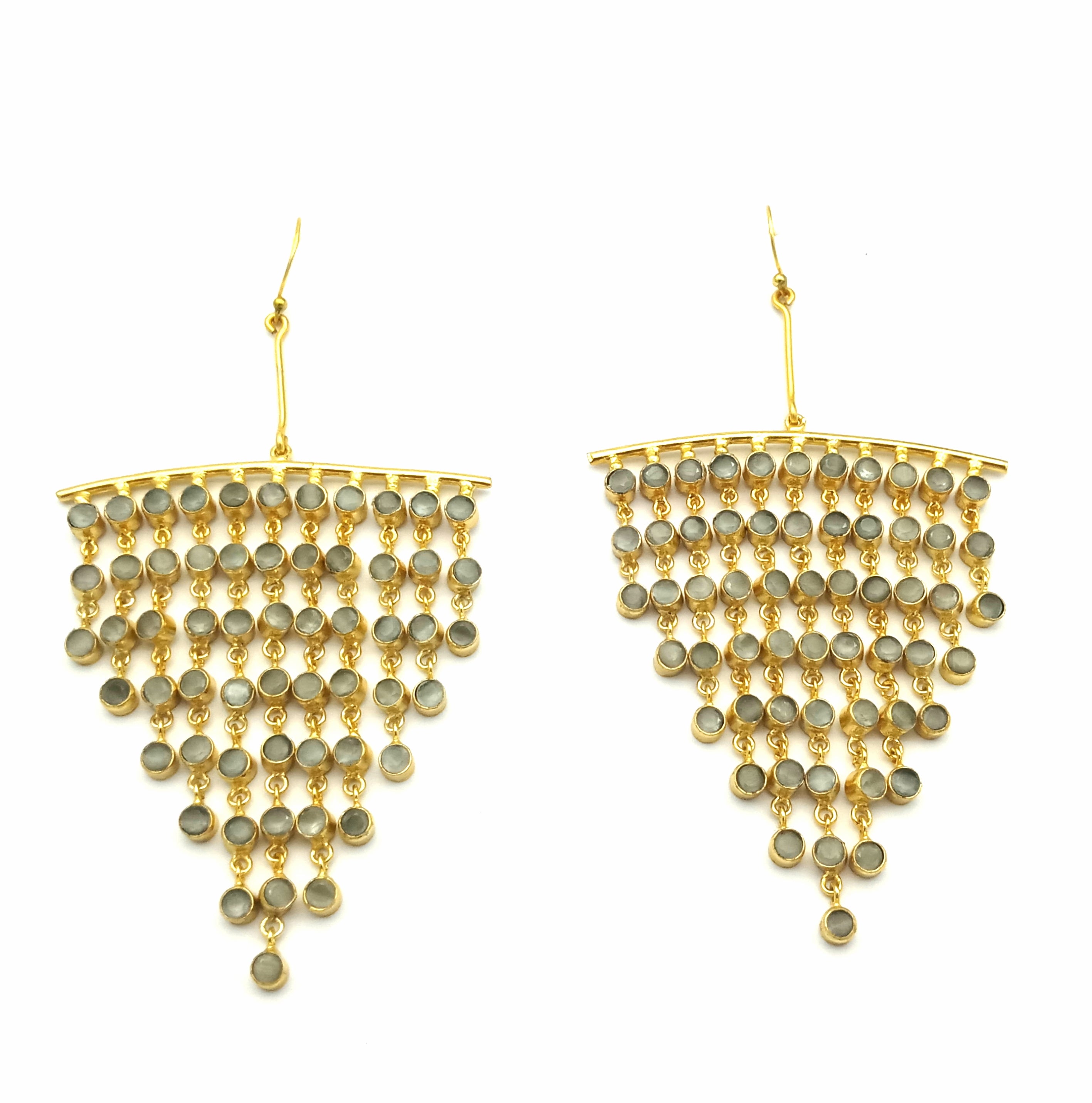 Stunning Gold Plated Multi Hanging Aqua Monalisa Long Party Wear Chandelier Earrings