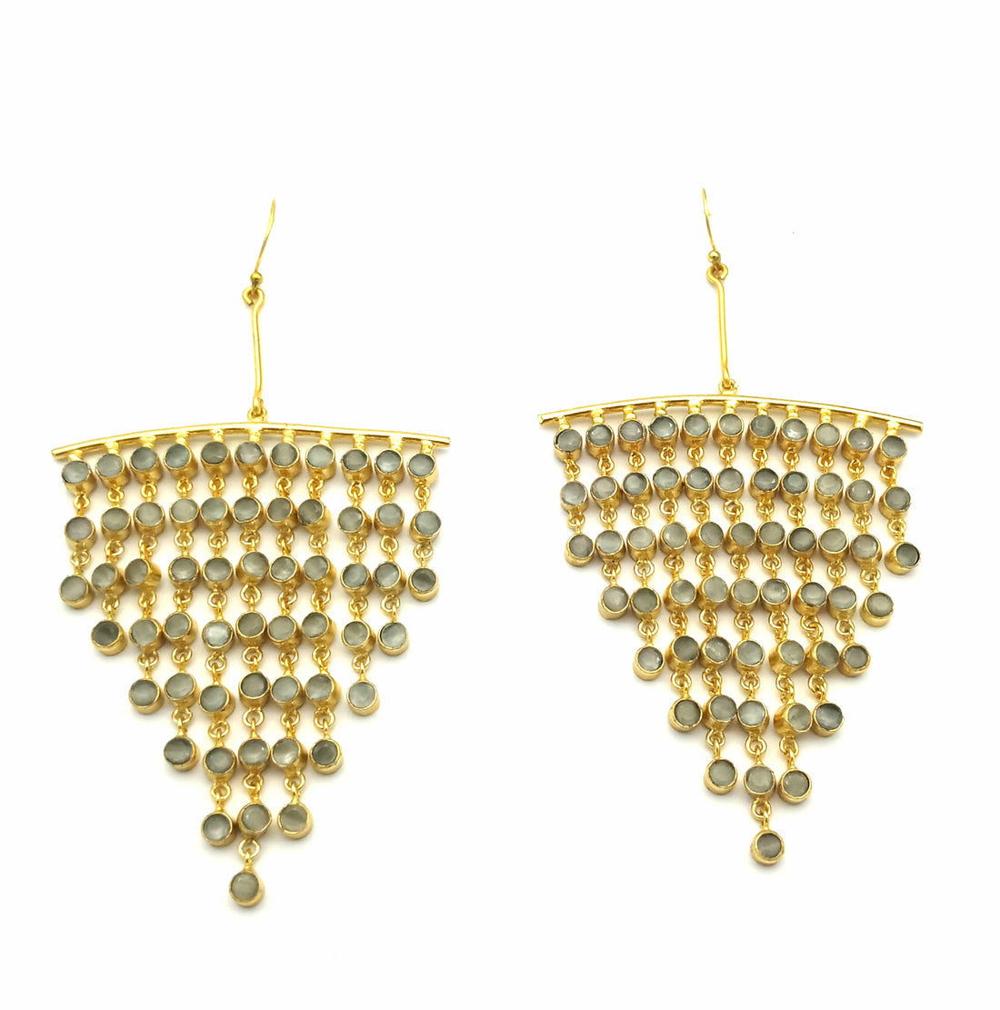 Stunning Gold Plated Multi Hanging Aqua Monalisa Long Party Wear Chandelier Earrings