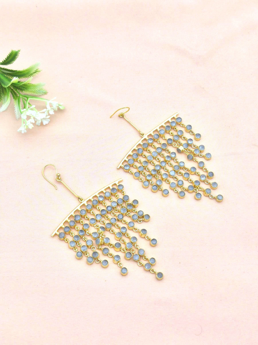 Stunning Gold Plated Multi Hanging Aqua Monalisa Long Party Wear Chandelier Earrings