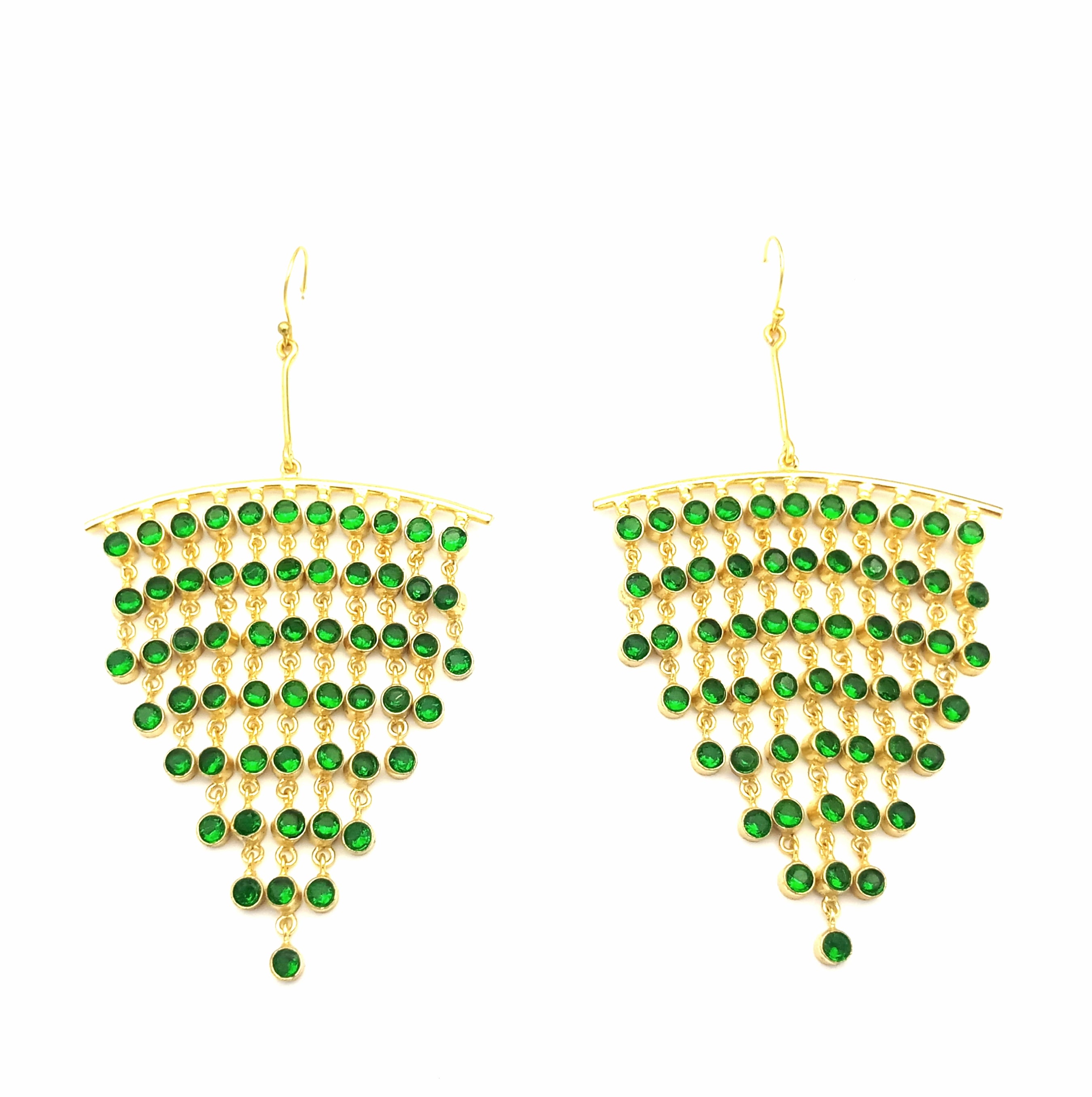 Stunning Gold Plated Multi Hanging Green Hydro Quartz Long Party Wear Chandelier Earrings