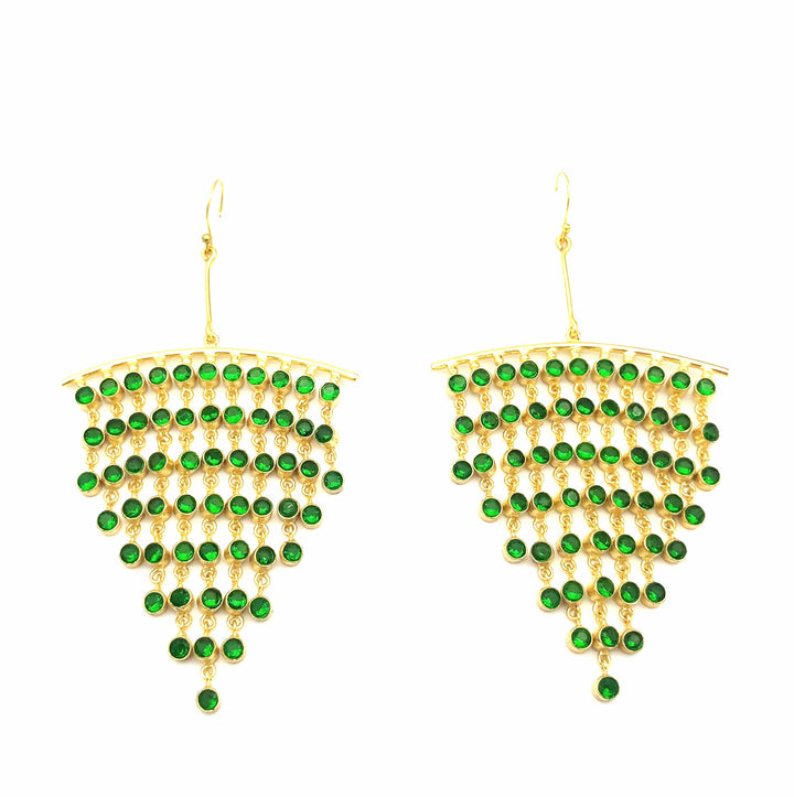 Stunning Gold Plated Multi Hanging Green Hydro Quartz Long Party Wear Chandelier Earrings