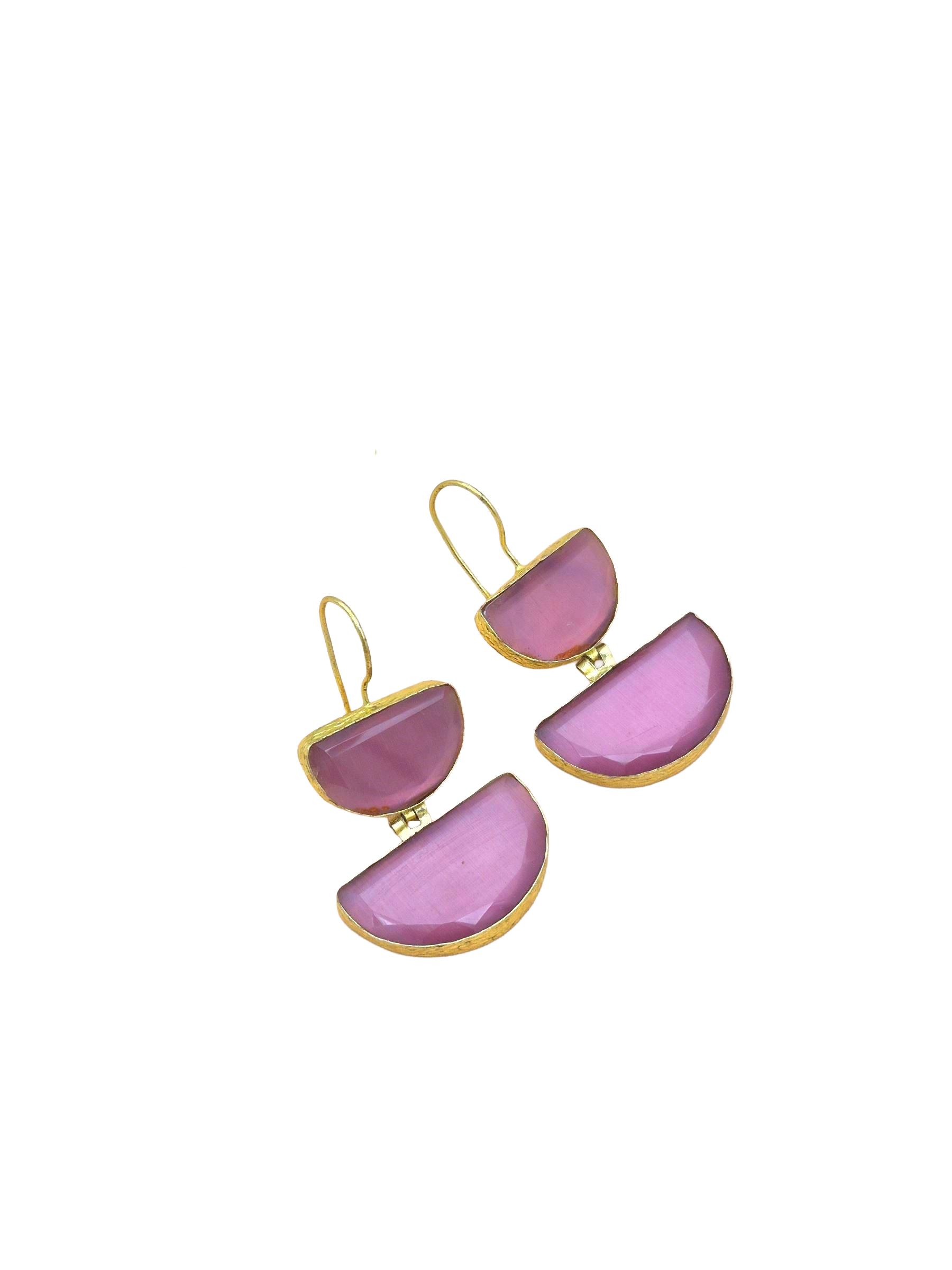 Charming Gold Plated Faceted Pink Monalisa D shape Designer Dangle Drop Earrings