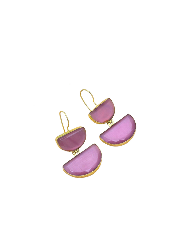 Charming Gold Plated Faceted Pink Monalisa D shape Designer Dangle Drop Earrings