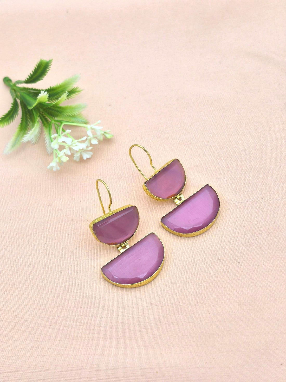 Charming Gold Plated Faceted Pink Monalisa D shape Designer Dangle Drop Earrings