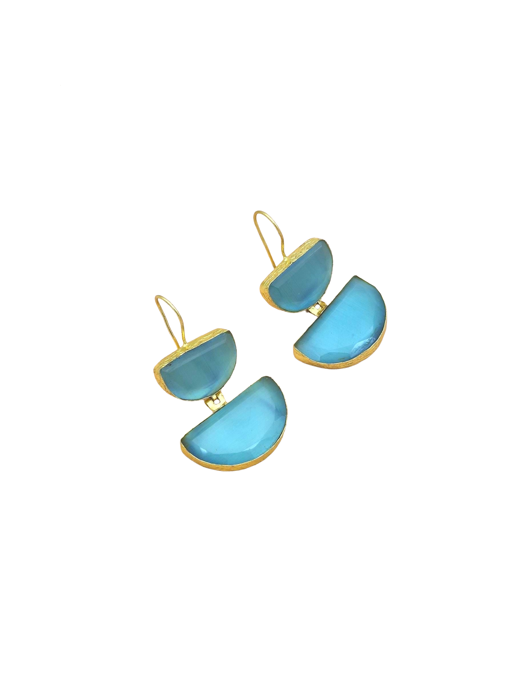 Charming Gold Plated Faceted Sky Blue Monalisa D shape Designer Dangle Drop Earrings