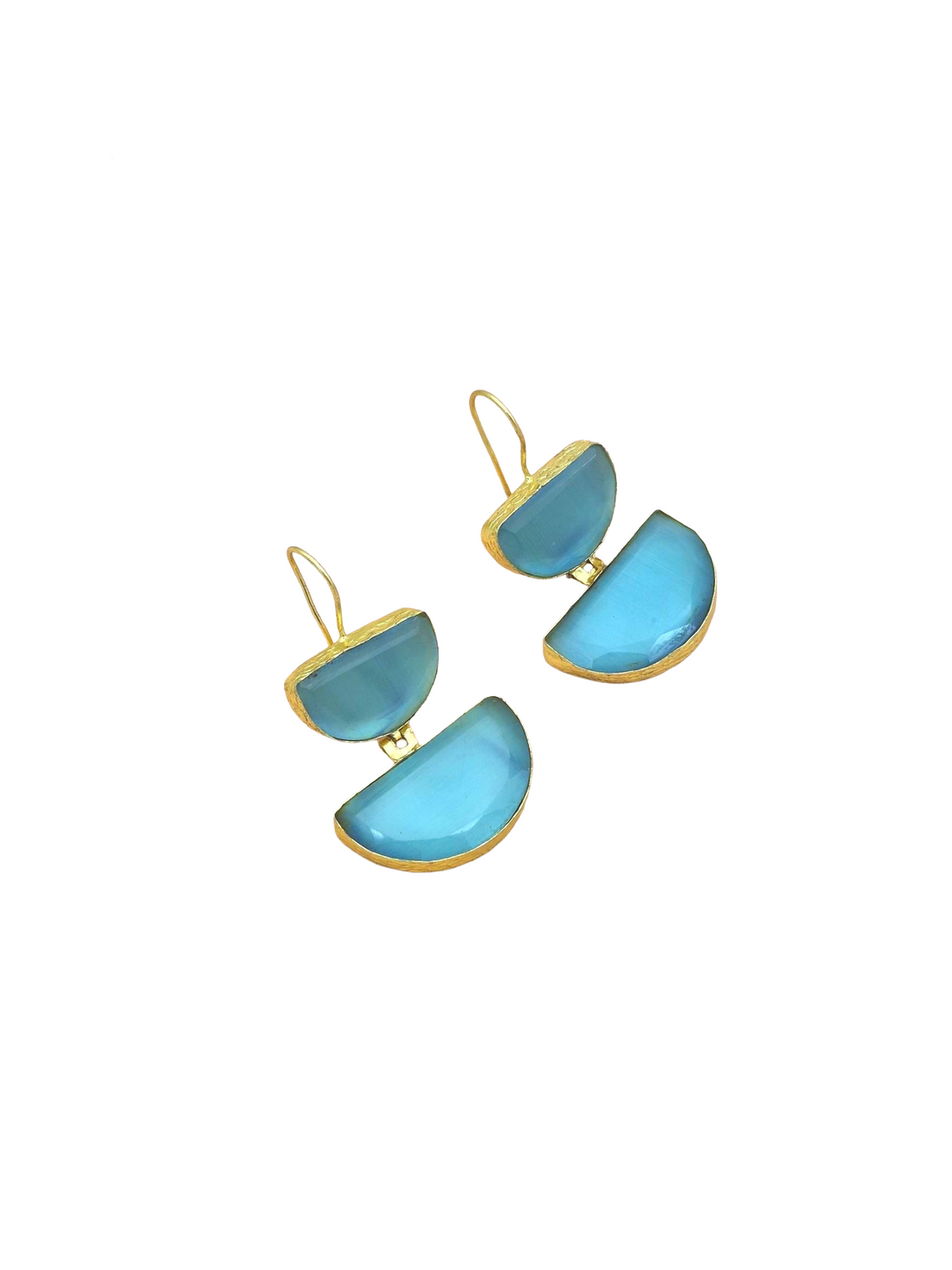 Charming Gold Plated Faceted Sky Blue Monalisa D shape Designer Dangle Drop Earrings