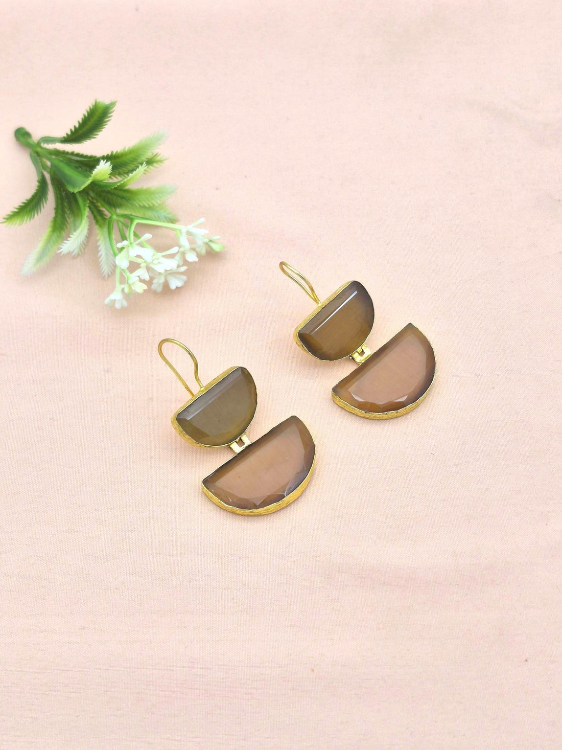 Charming Gold Plated Faceted Yellow Monalisa D shape Designer Dangle Drop Earrings