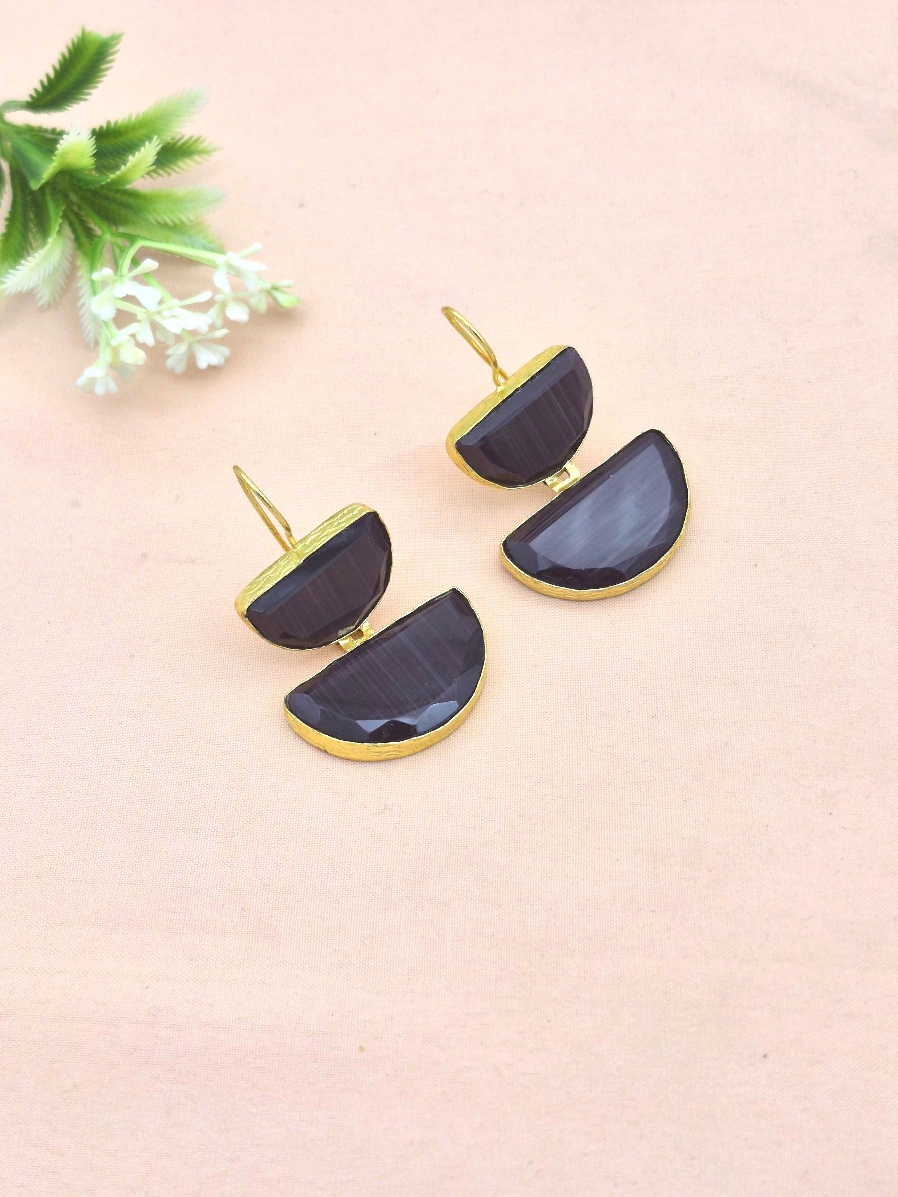 Charming Gold Plated Faceted Purple Monalisa D shape Designer Dangle Drop Earrings