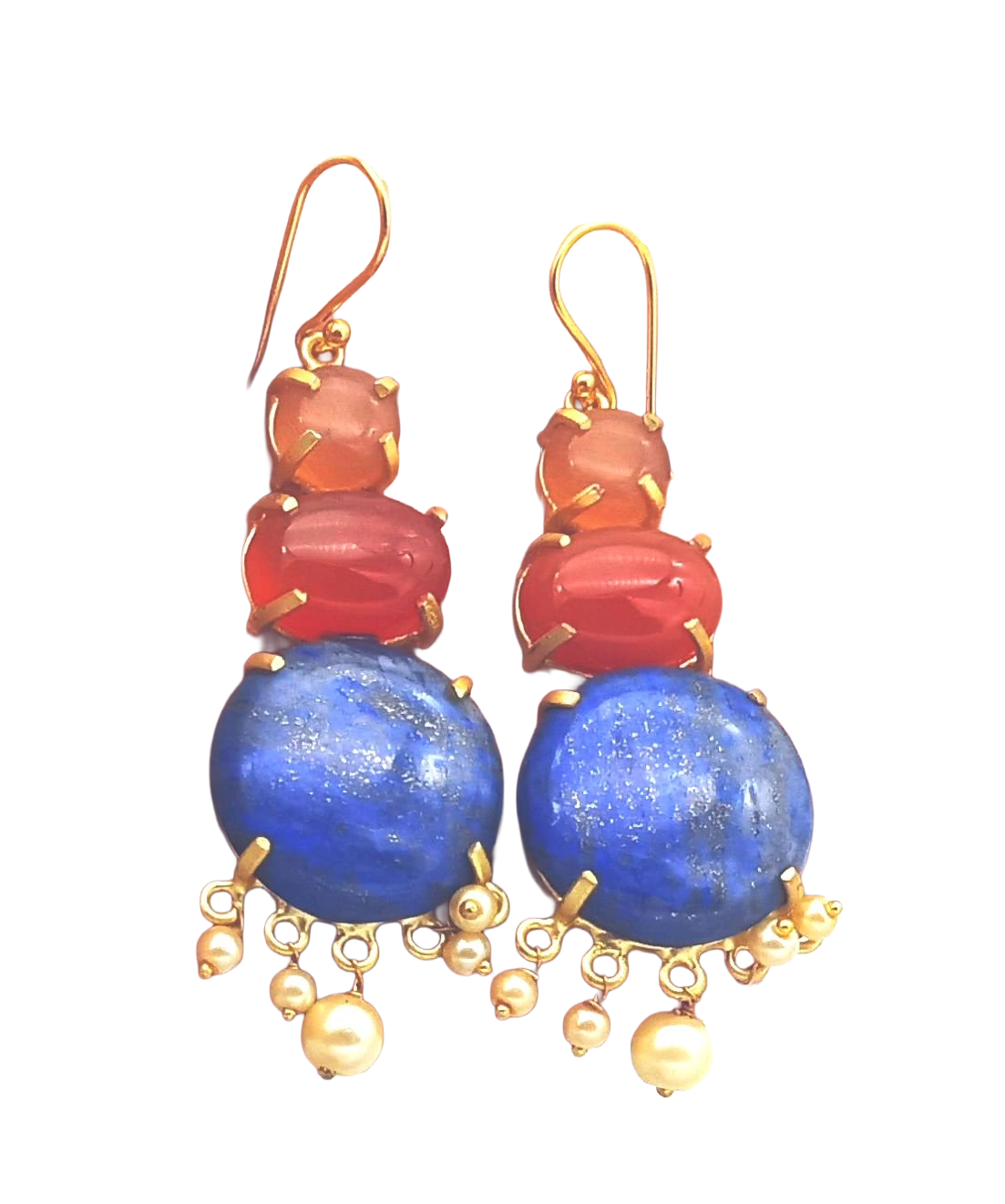 Awesome Gold Plated Lapis-Carnelian-Yellow Monalisa Charming Designer Dangle Drop Earrings