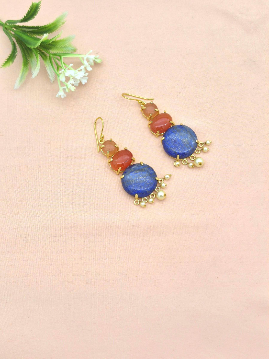Awesome Gold Plated Lapis-Carnelian-Yellow Monalisa Charming Designer Dangle Drop Earrings
