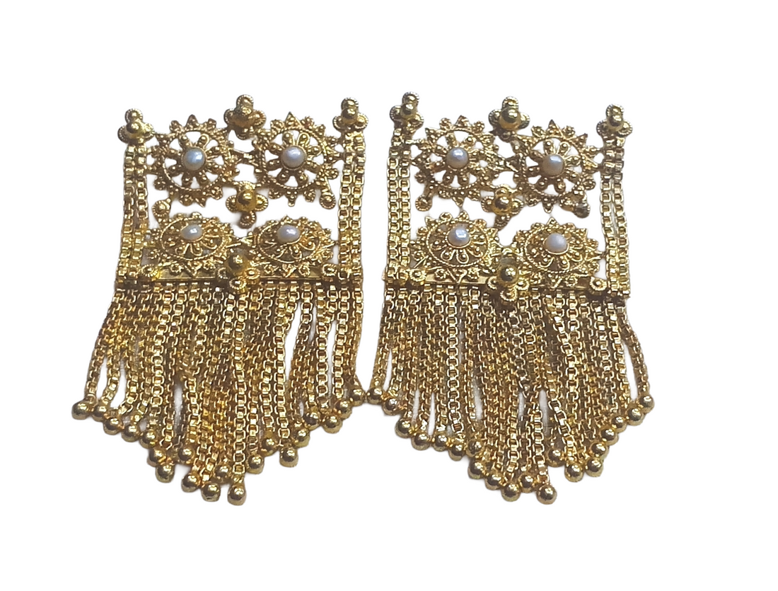 Gorgeous Gold Plated Pearl Multi Chain Chandelier Designer Dangle Drop Earrings
