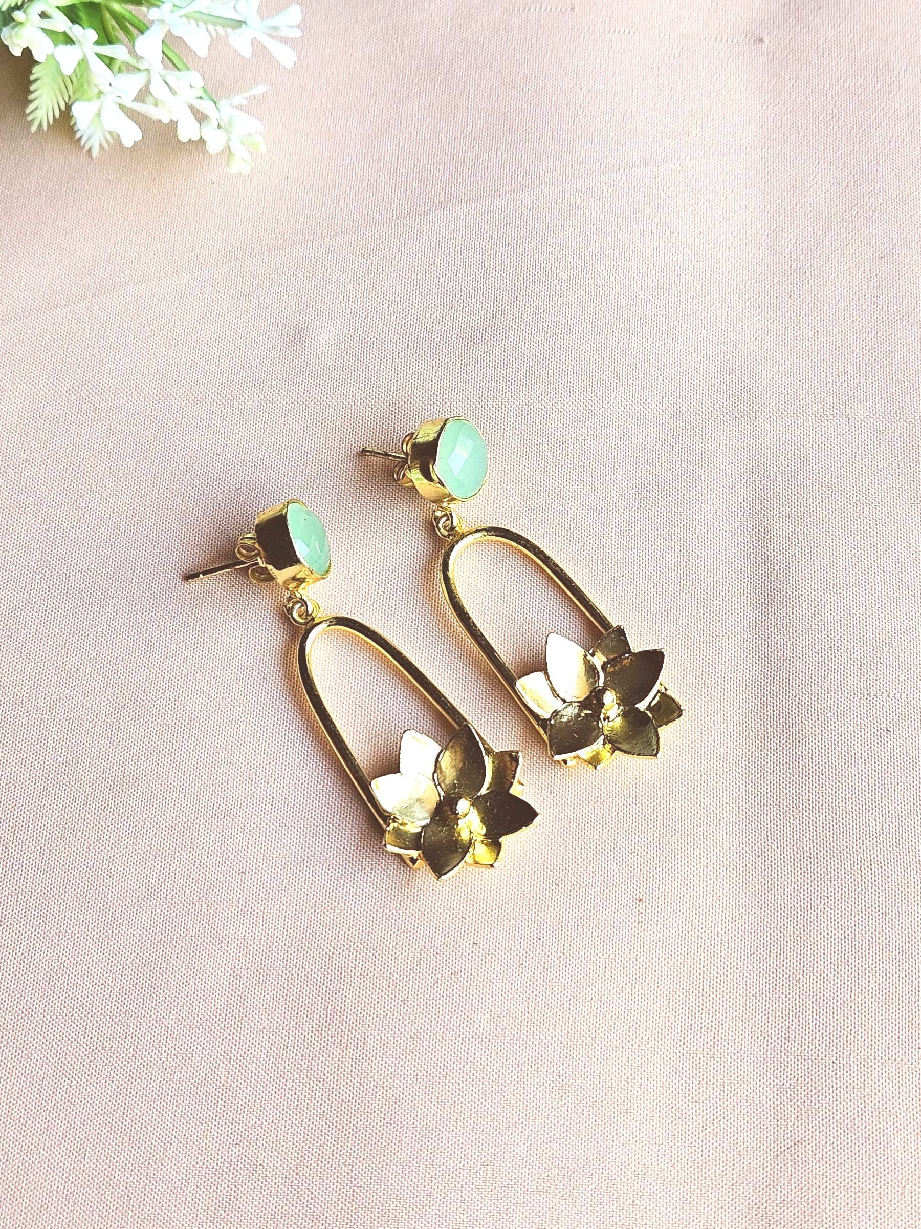 Gorgeous Gold Plated Semi Precious Gemstone Charming Designer Dangle Drop Earrings