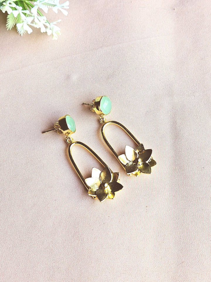 Gorgeous Gold Plated Semi Precious Gemstone Charming Designer Dangle Drop Earrings