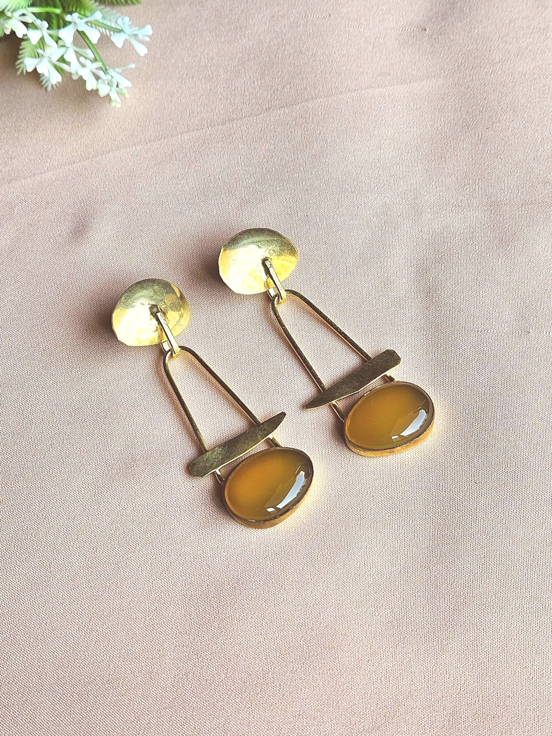 Awesome Gold Plated Yellow Chalcedony Gemstone Charming Designer Dangle Drop Earrings