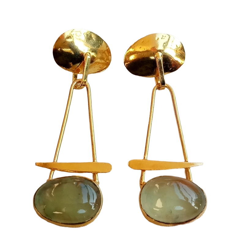 Awesome Gold Plated Prehnite Gemstone Charming Designer Dangle Drop Earrings
