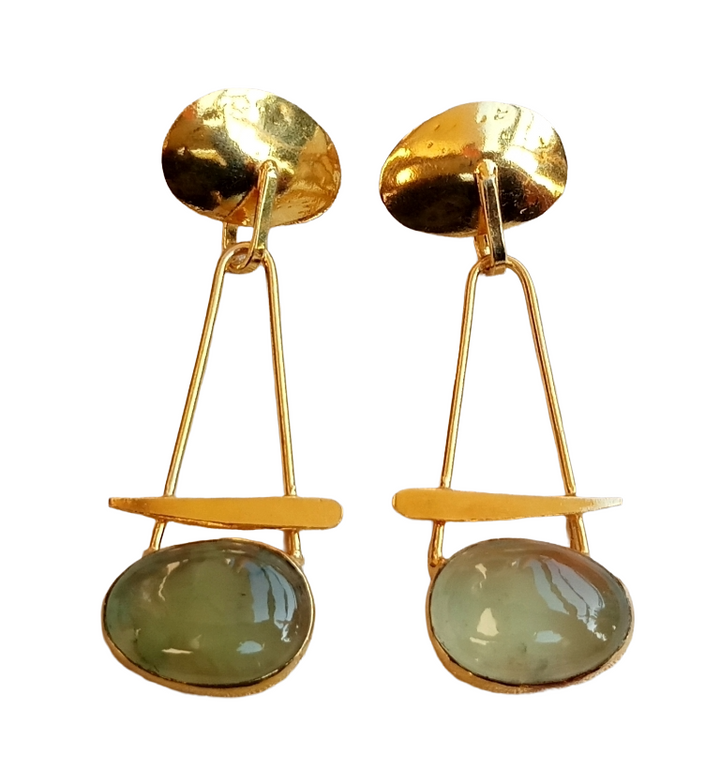 Awesome Gold Plated Prehnite Gemstone Charming Designer Dangle Drop Earrings