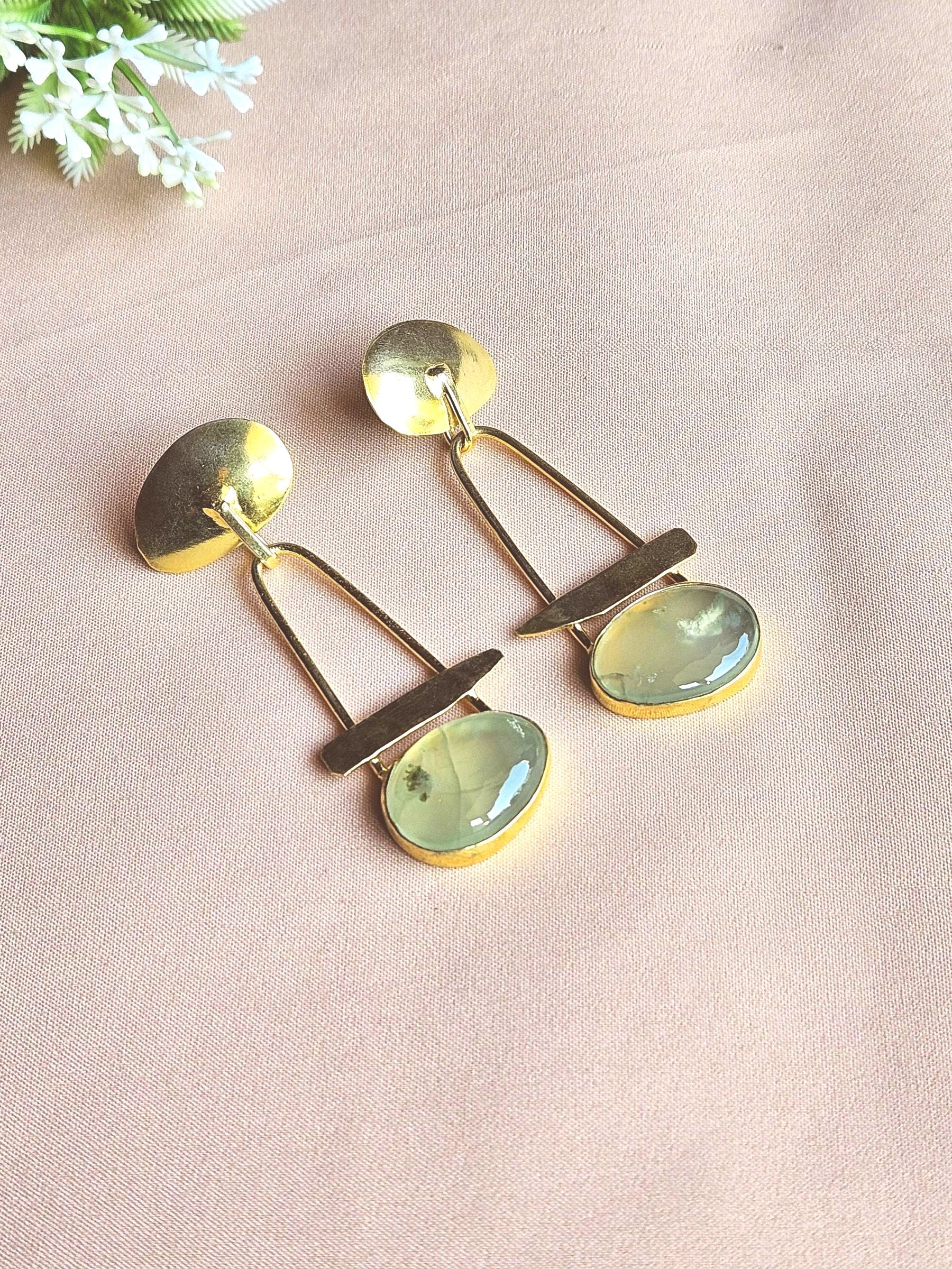 Awesome Gold Plated Prehnite Gemstone Charming Designer Dangle Drop Earrings