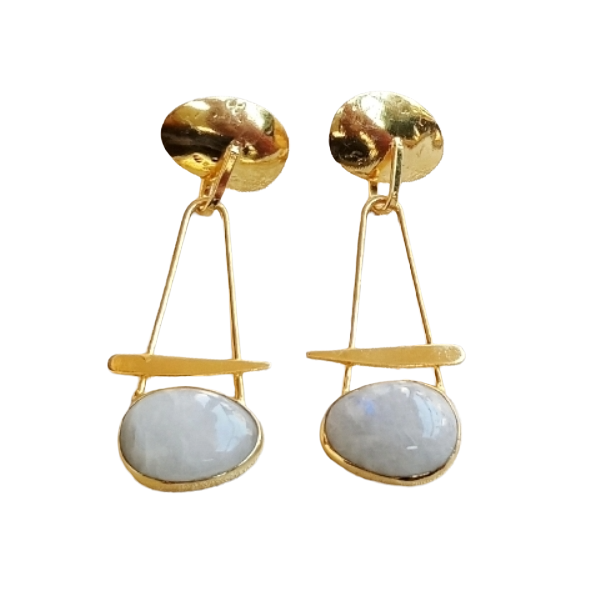 Awesome Gold Plated White Rainbow Gemstone Charming Designer Dangle Drop Earrings