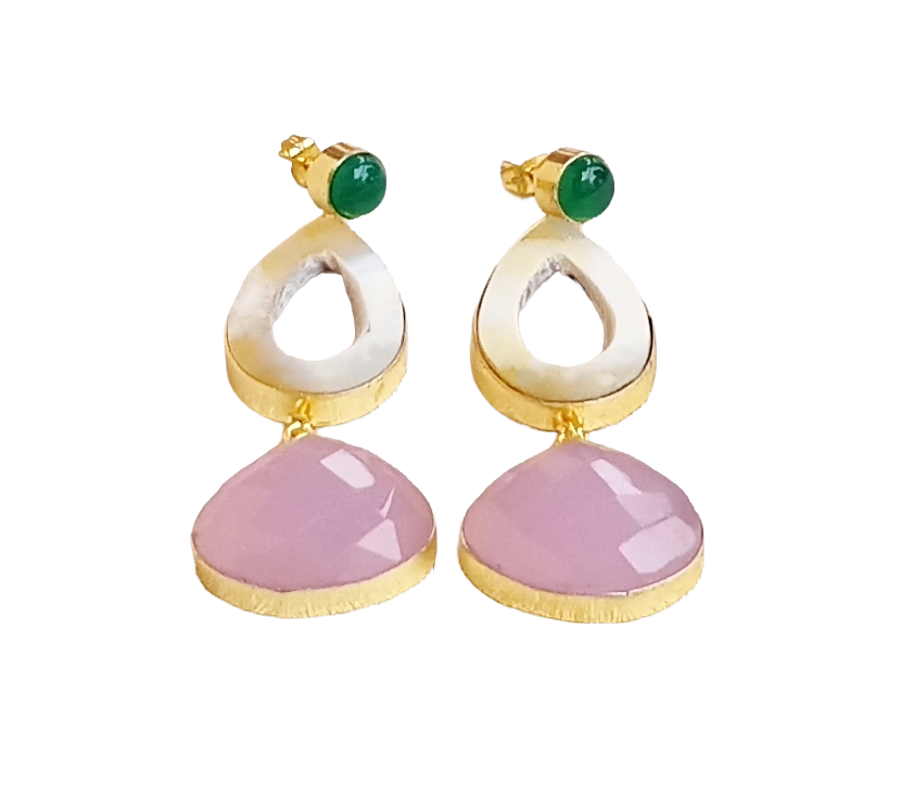 Charming Gold Plated Semi Precious Gemstone cute Designer Dangle Drop Earrings