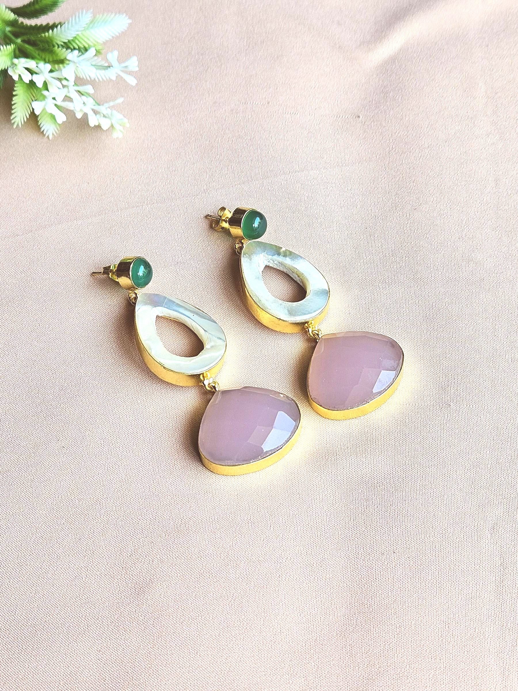 Charming Gold Plated Semi Precious Gemstone cute Designer Dangle Drop Earrings