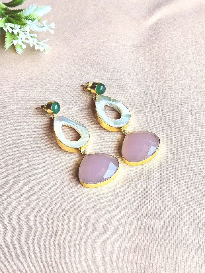 Charming Gold Plated Semi Precious Gemstone cute Designer Dangle Drop Earrings