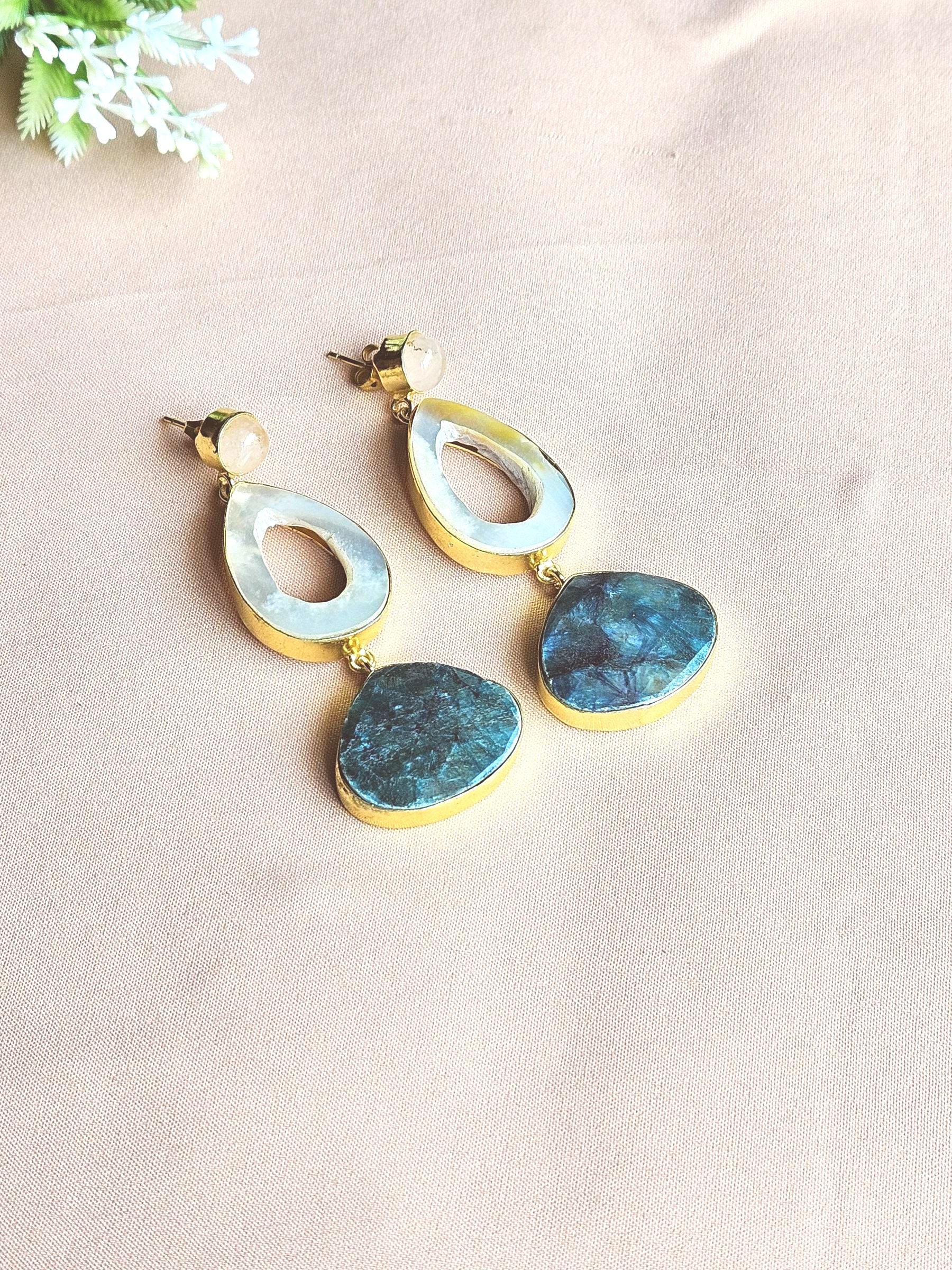 Charming Gold Plated Semi Precious Gemstone cute Designer Dangle Drop Earrings
