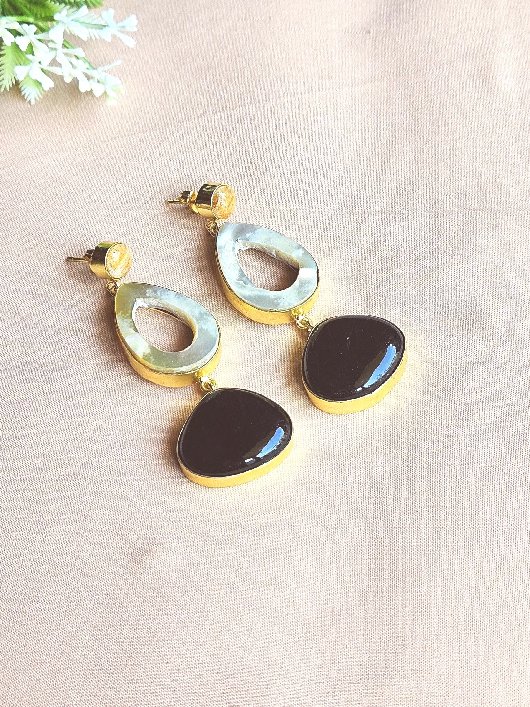 Charming Gold Plated Semi Precious Gemstone cute Designer Dangle Drop Earrings