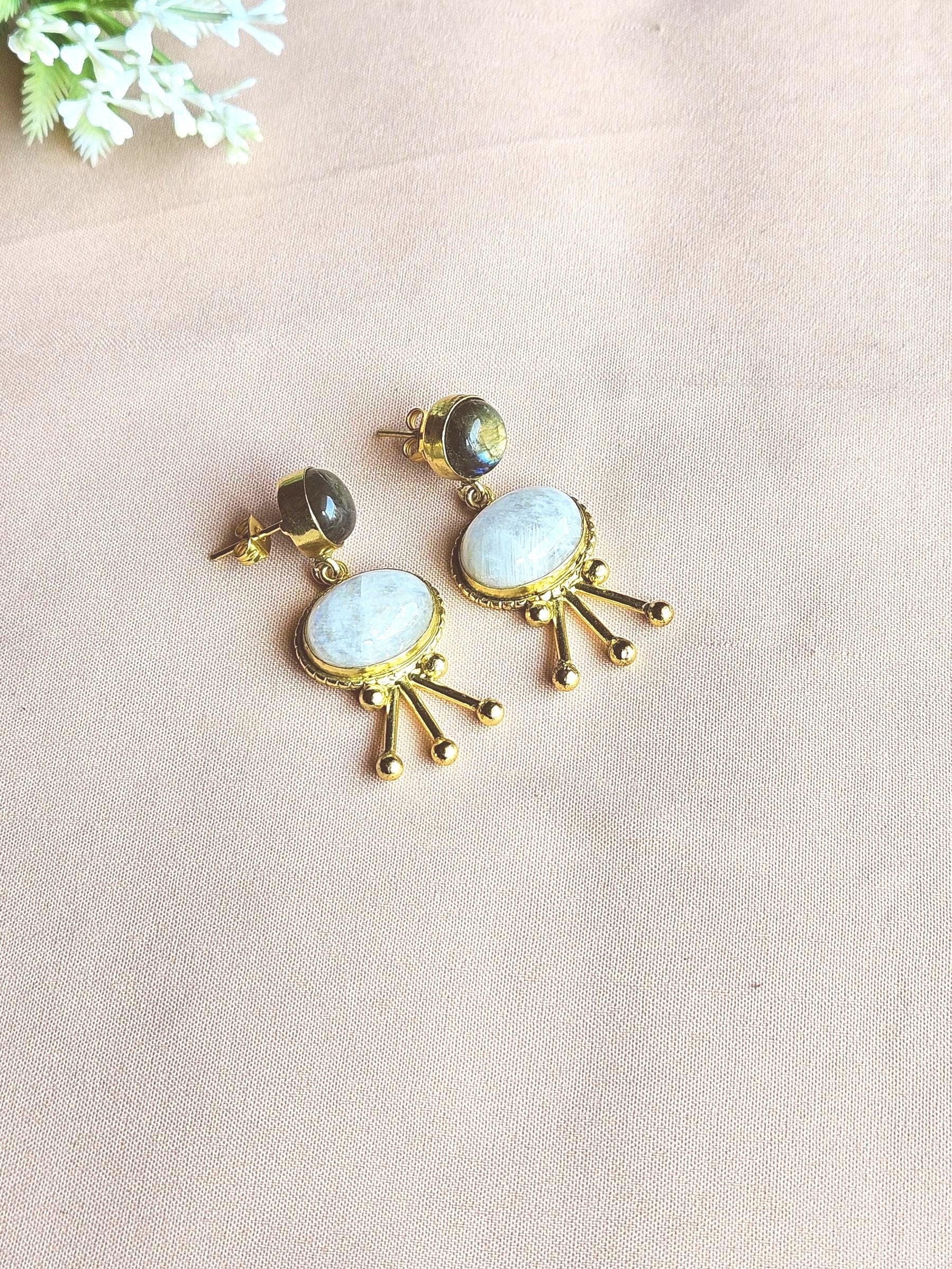 Stunning Gold Plated Semi Precious Gemstone Charming Designer Light Weight Dangle Drop Earrings