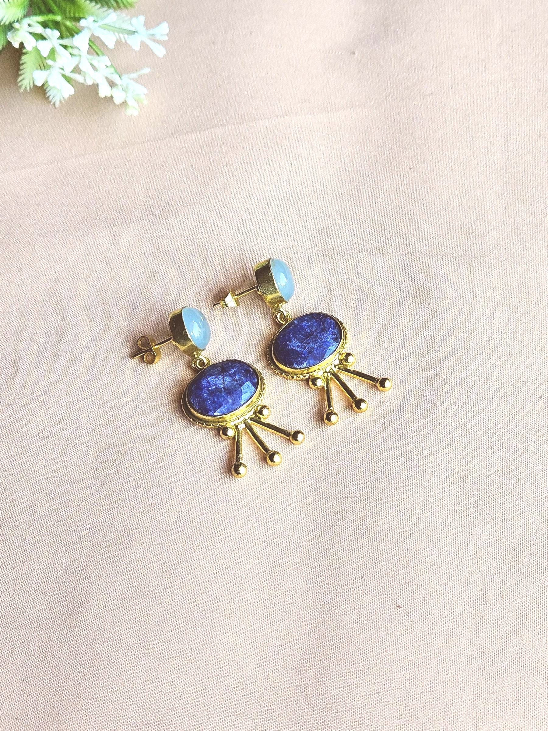 Stunning Gold Plated Semi Precious Gemstone Charming Designer Light Weight Dangle Drop Earrings