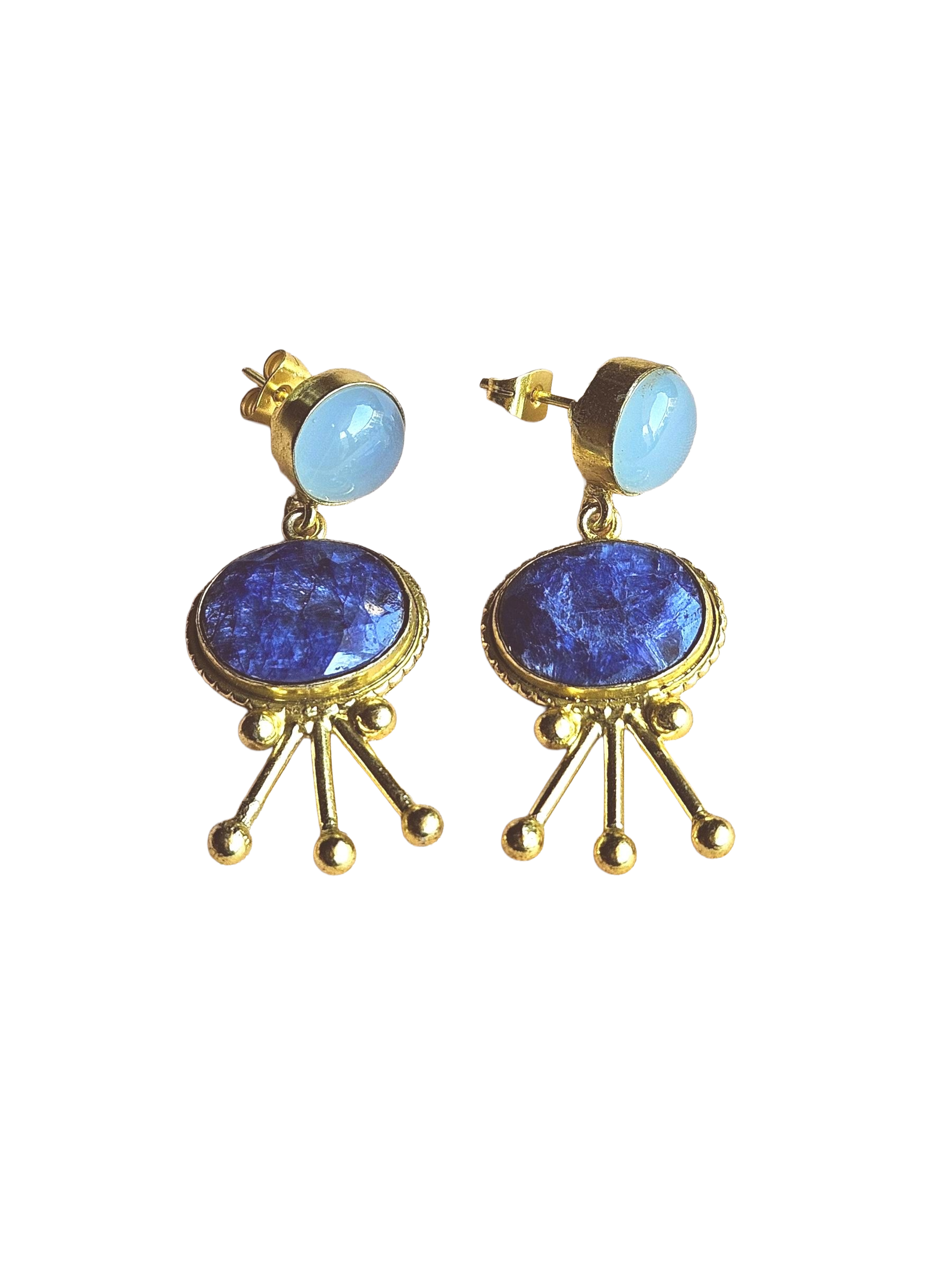 Stunning Gold Plated Semi Precious Gemstone Charming Designer Light Weight Dangle Drop Earrings