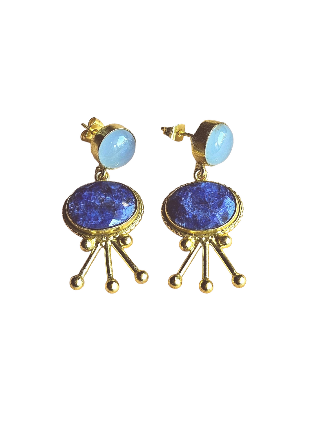 Stunning Gold Plated Semi Precious Gemstone Charming Designer Light Weight Dangle Drop Earrings