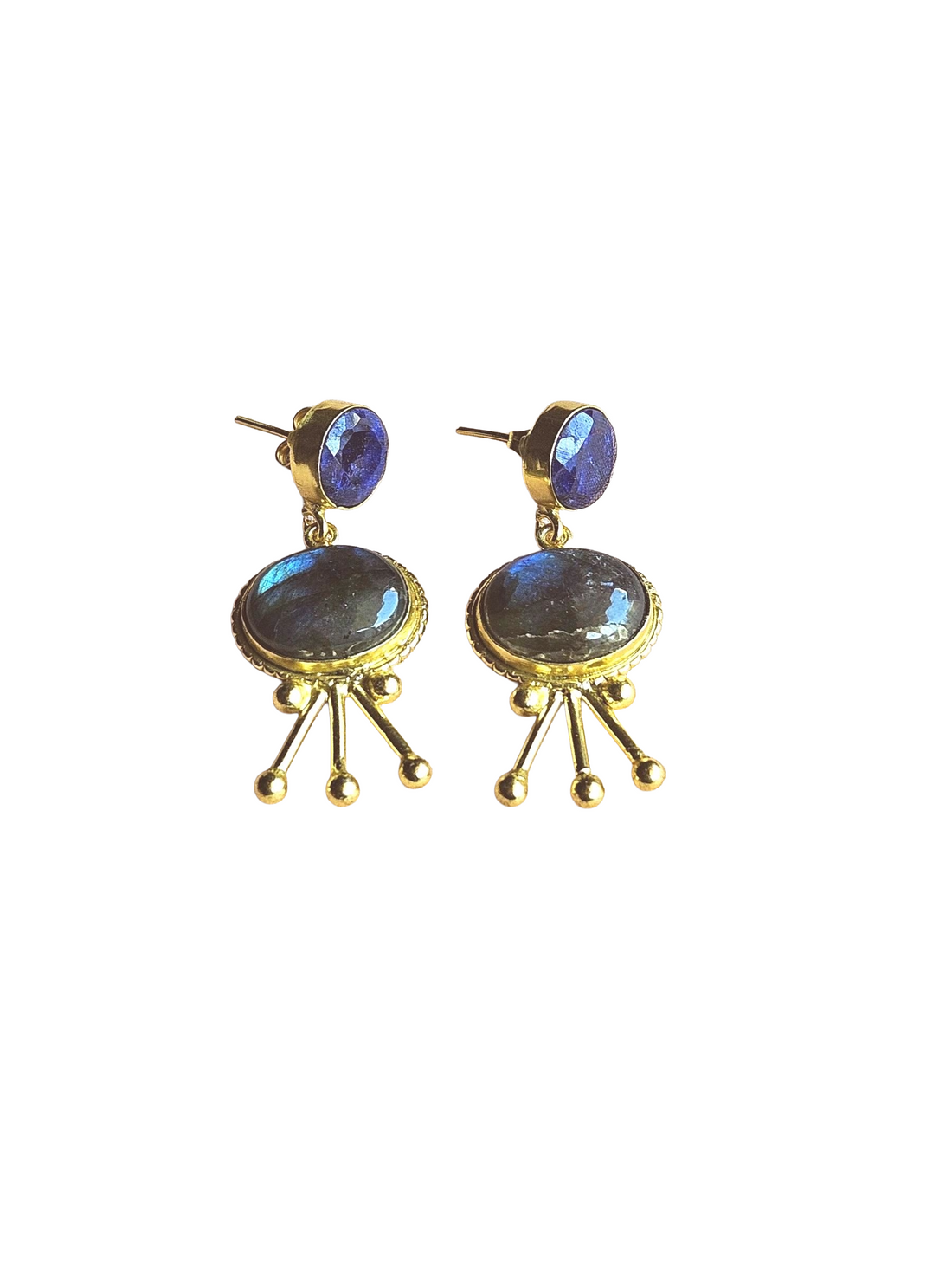 Stunning Gold Plated Semi Precious Gemstone Charming Designer Light Weight Dangle Drop Earrings