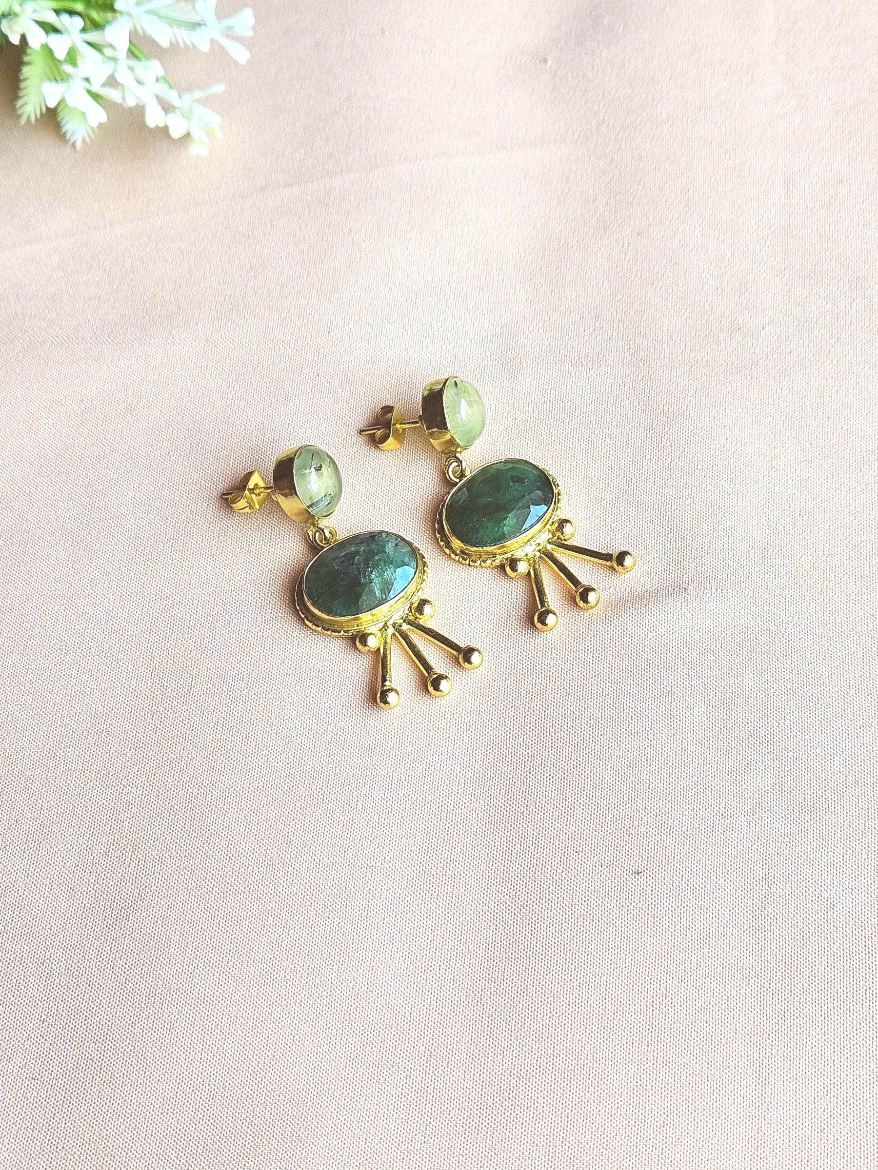 Stunning Gold Plated Semi Precious Gemstone Charming Designer Light Weight Dangle Drop Earrings