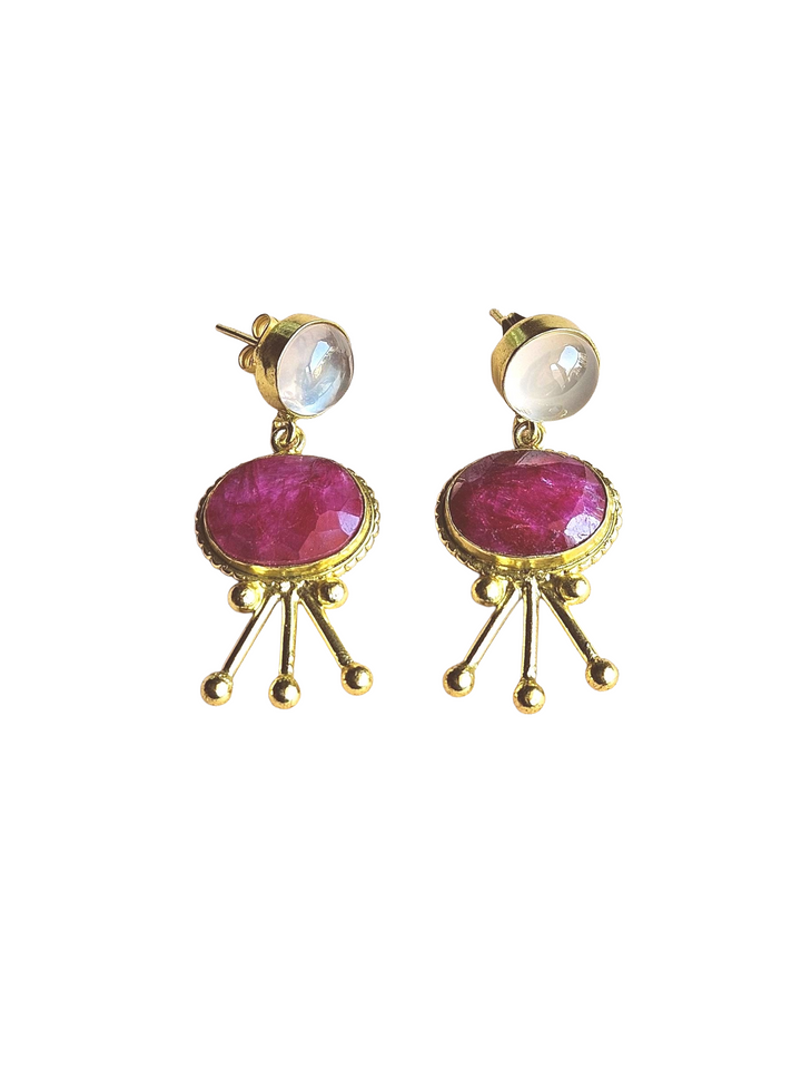 Stunning Gold Plated Semi Precious Gemstone Charming Designer Light Weight Dangle Drop Earrings