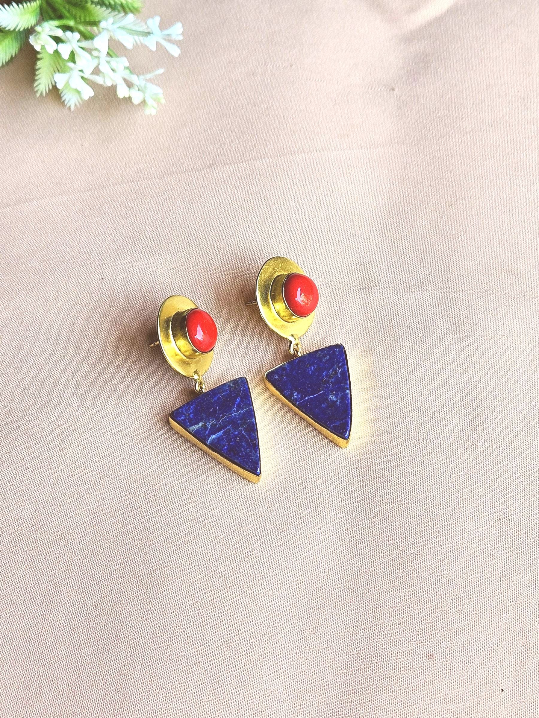 Awesome Gold Plated Semi Precious / Imitation stone Light Weight Dangle Drop Earrings