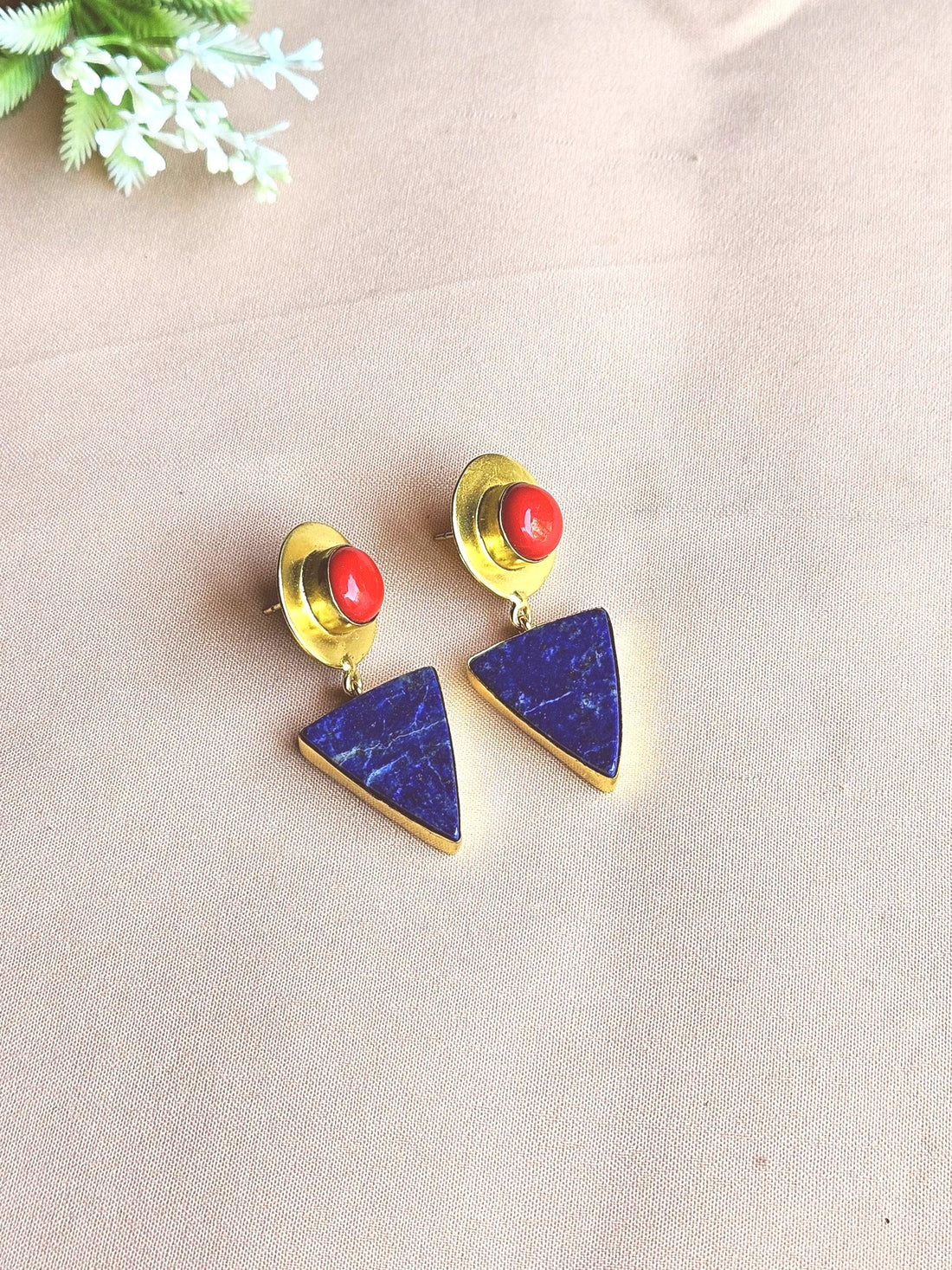 Awesome Gold Plated Semi Precious / Imitation stone Light Weight Dangle Drop Earrings
