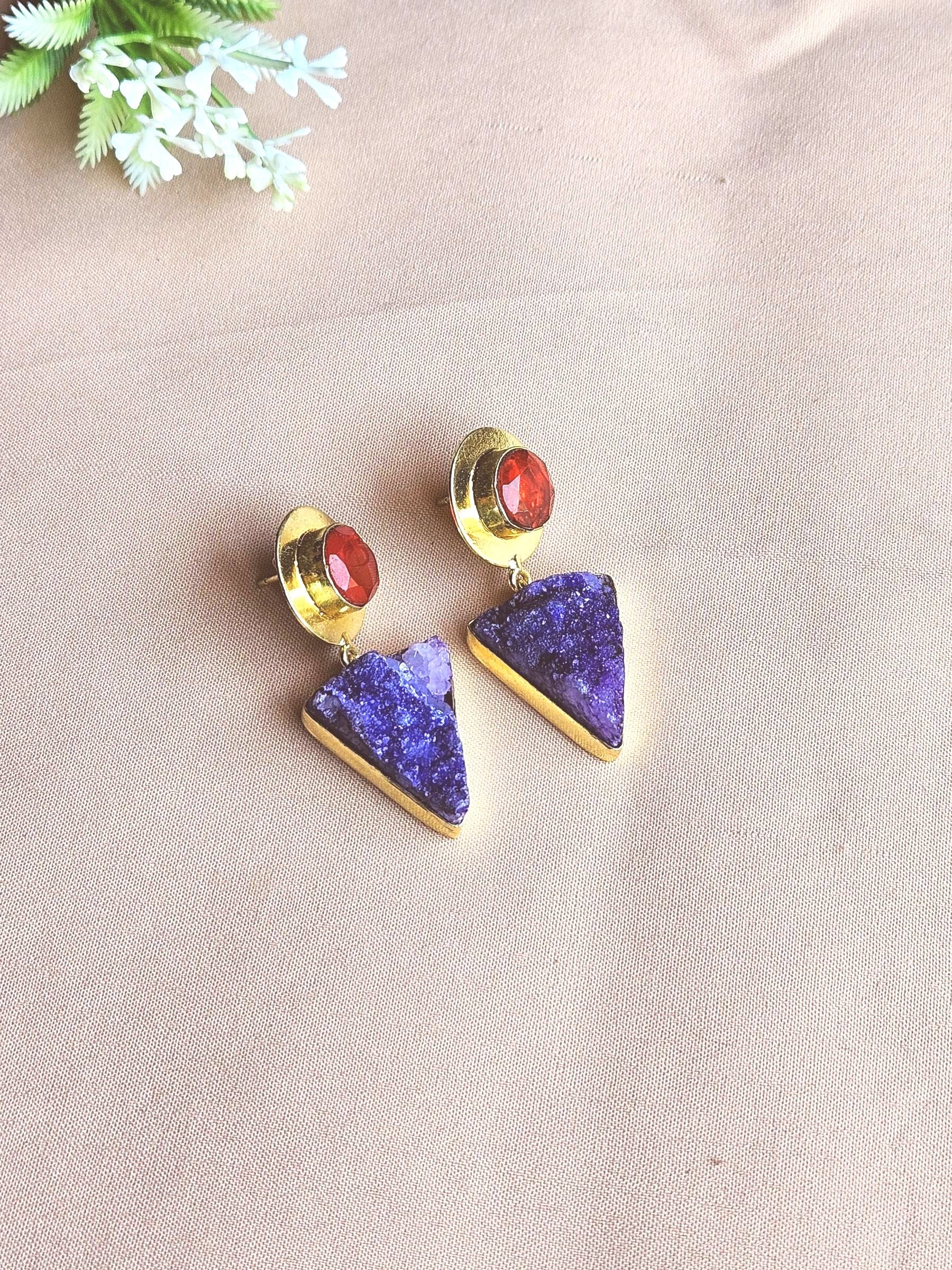 Awesome Gold Plated Semi Precious / Imitation stone Light Weight Dangle Drop Earrings