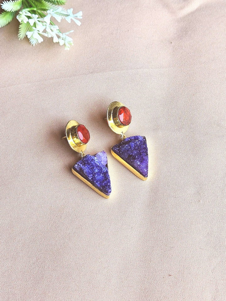 Awesome Gold Plated Semi Precious / Imitation stone Light Weight Dangle Drop Earrings