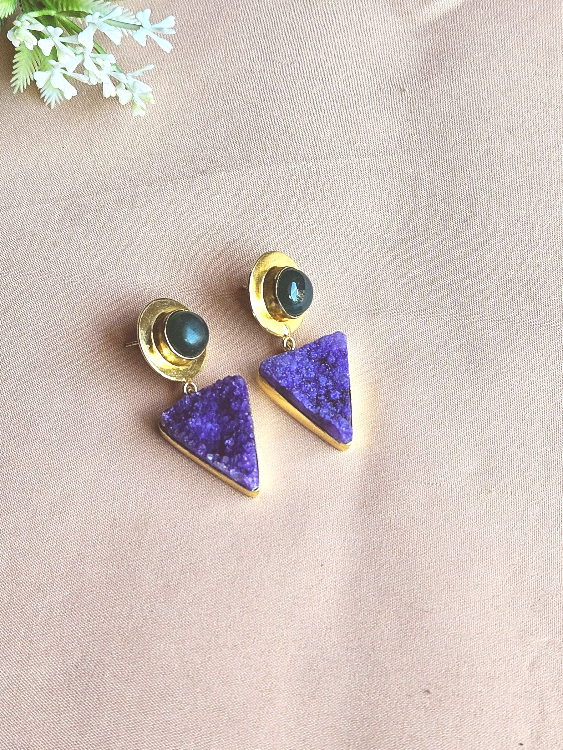 Awesome Gold Plated Semi Precious Gemstone Light Weight Dangle Drop Earrings