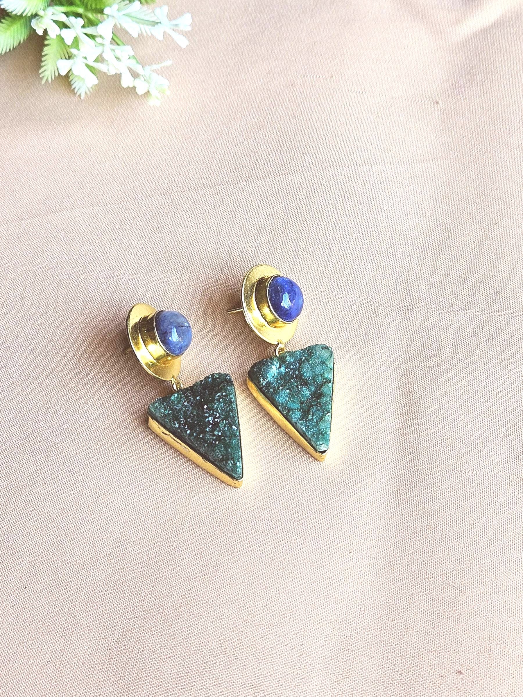 Awesome Gold Plated Semi Precious Gemstone Light Weight Dangle Drop Earrings