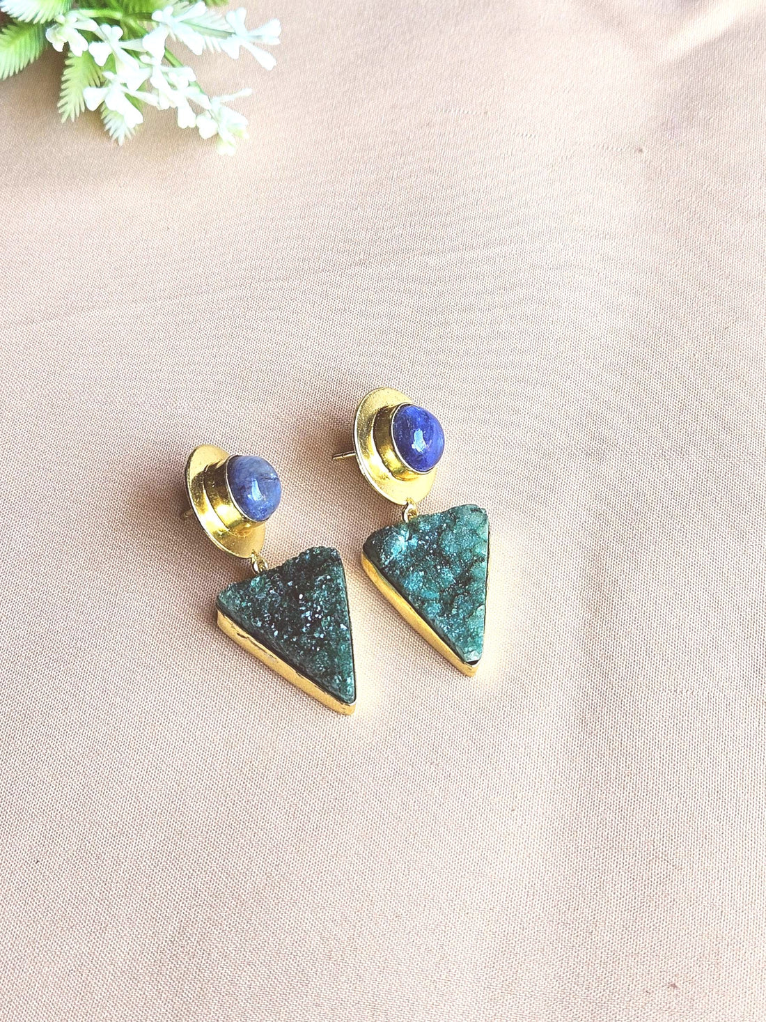 Awesome Gold Plated Semi Precious Gemstone Light Weight Dangle Drop Earrings