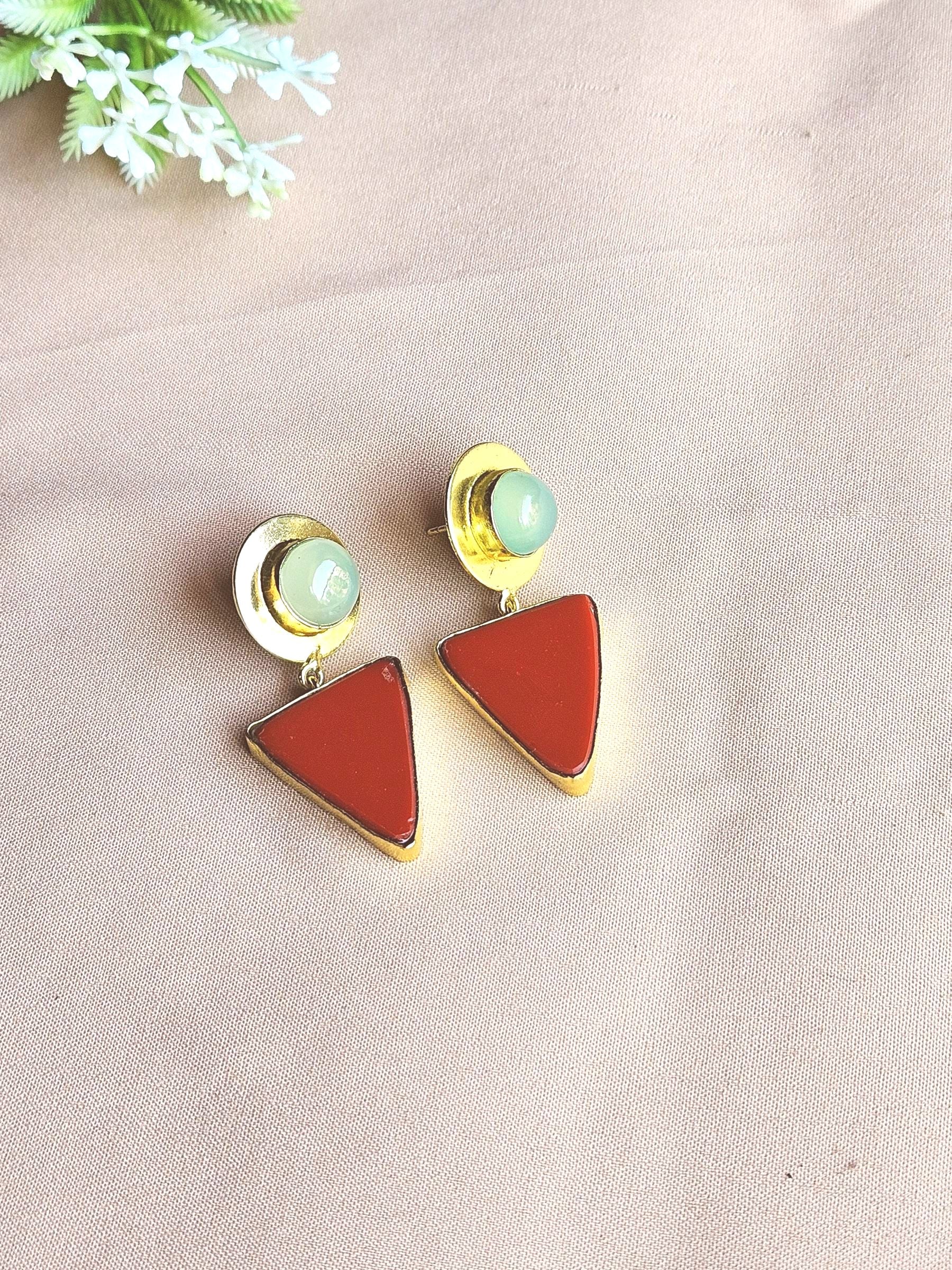 Awesome Gold Plated Semi Precious/ Imitation stone Light Weight Dangle Drop Earrings