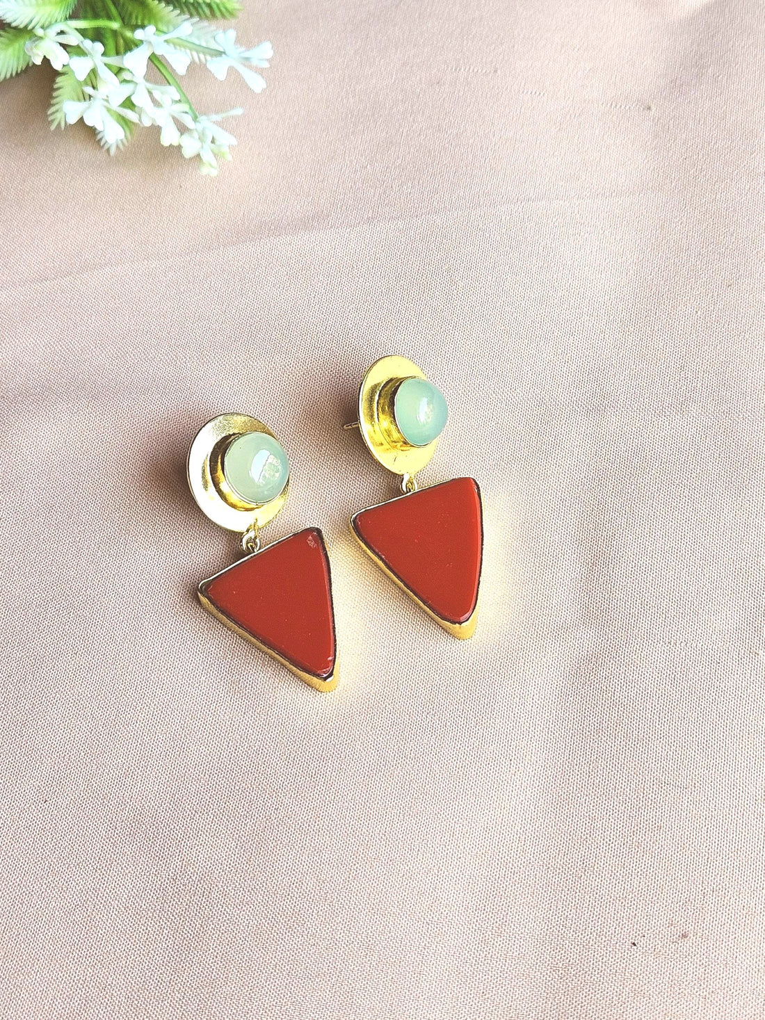 Awesome Gold Plated Semi Precious/ Imitation stone Light Weight Dangle Drop Earrings