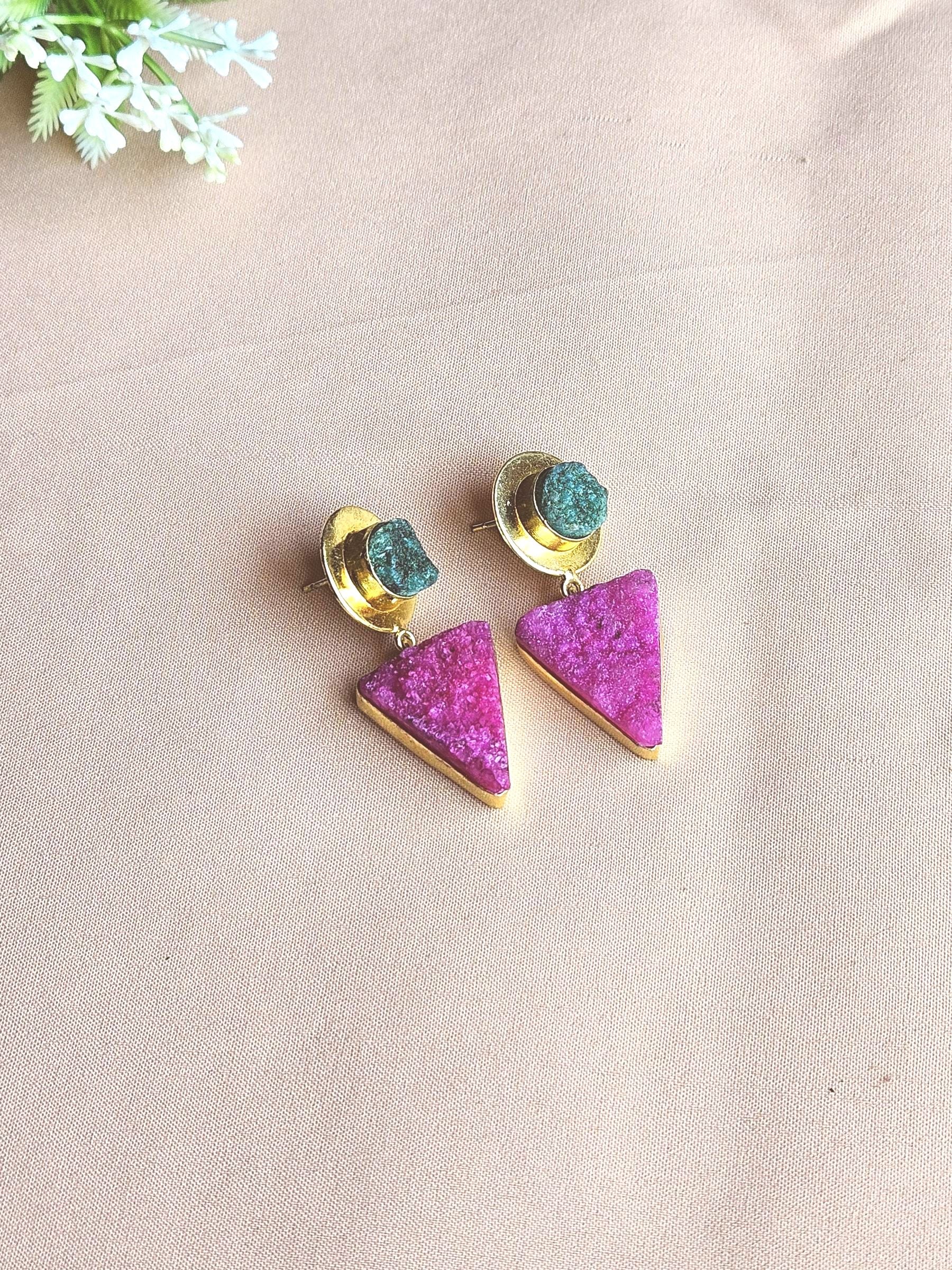 Awesome Gold Plated Semi Precious/ Imitation stone Light Weight Dangle Drop Earrings